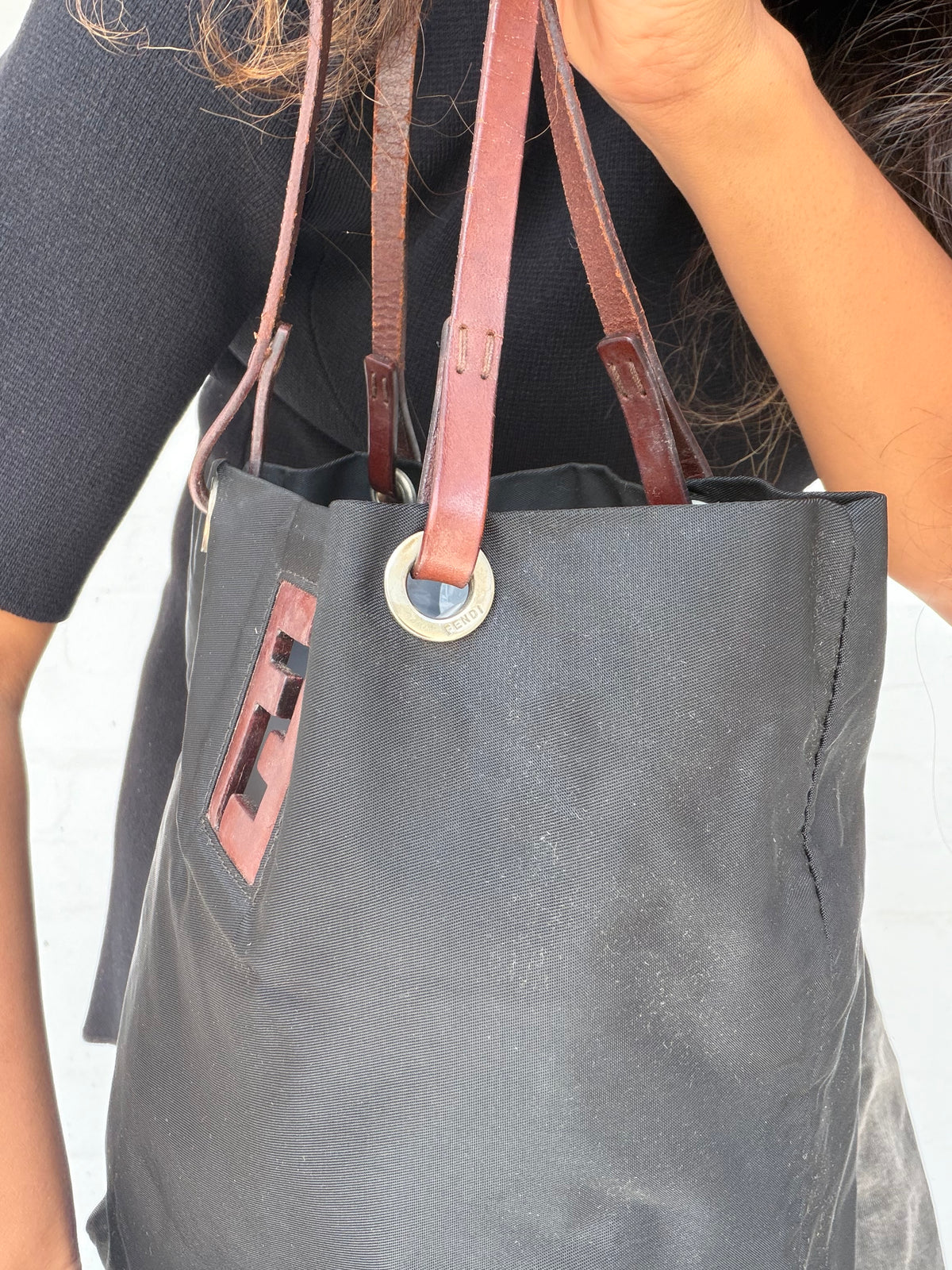 Vintage Fendi Nylon FF Cut-Out Tote - Black