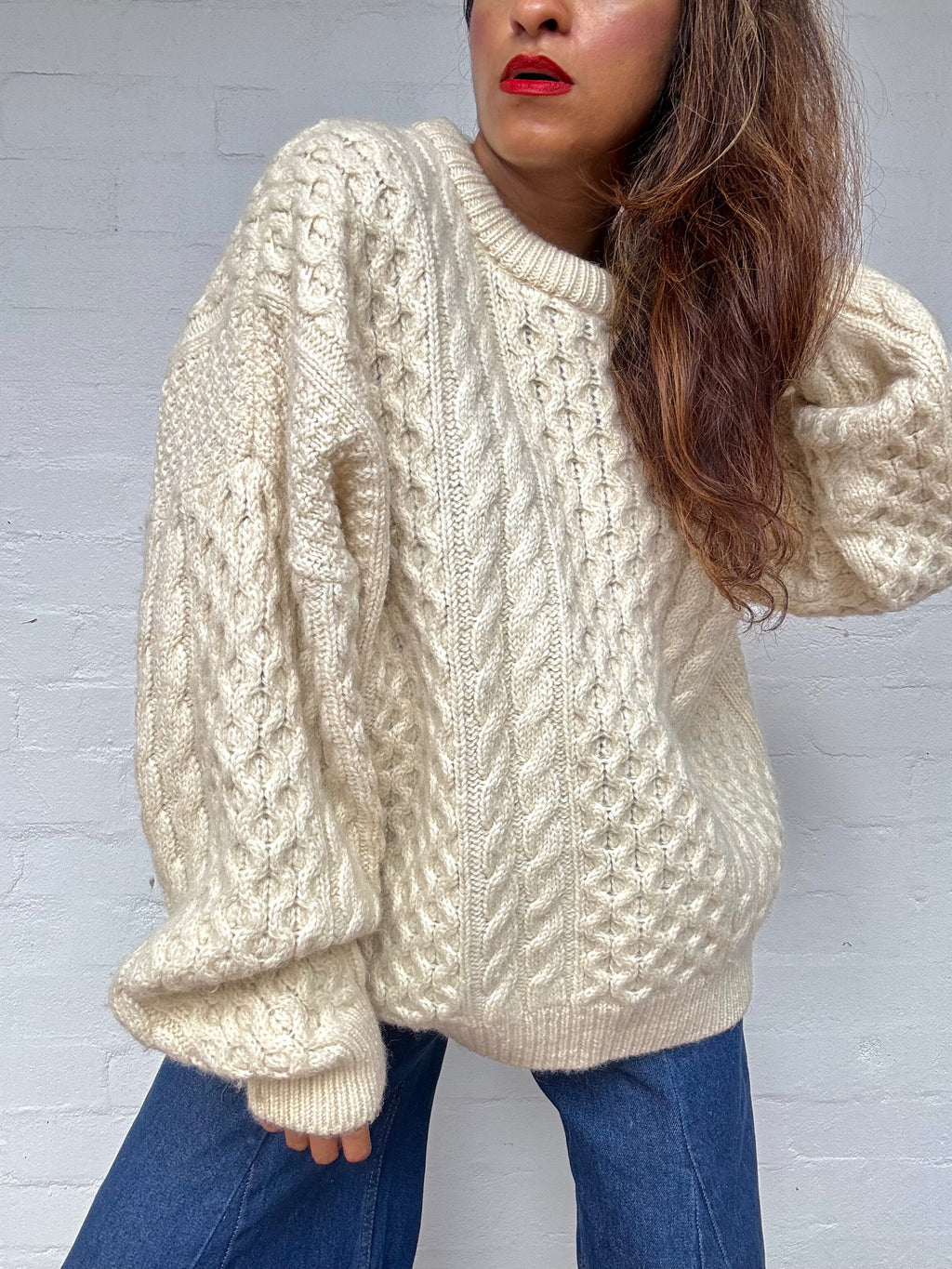 Vintage Irish Aran Knit Sweater - Cream