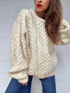 Vintage Irish Aran Knit Sweater - Cream