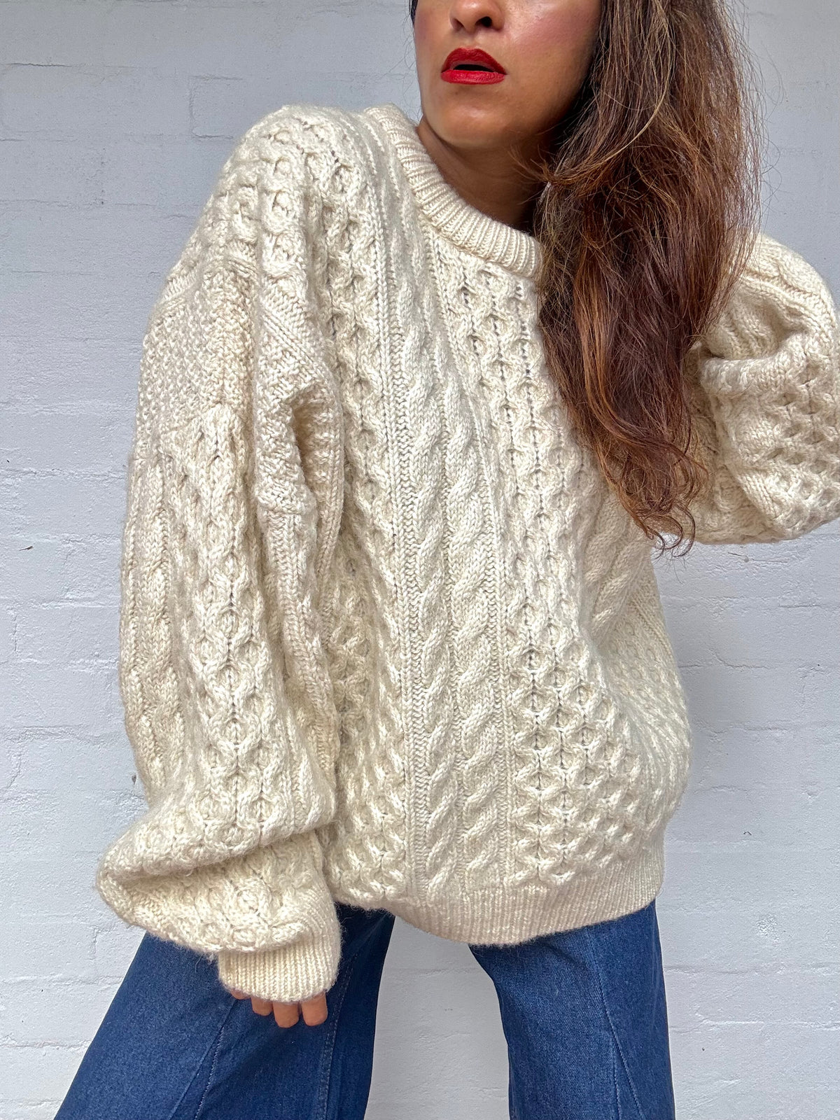 Vintage Irish Aran Knit Sweater - Cream