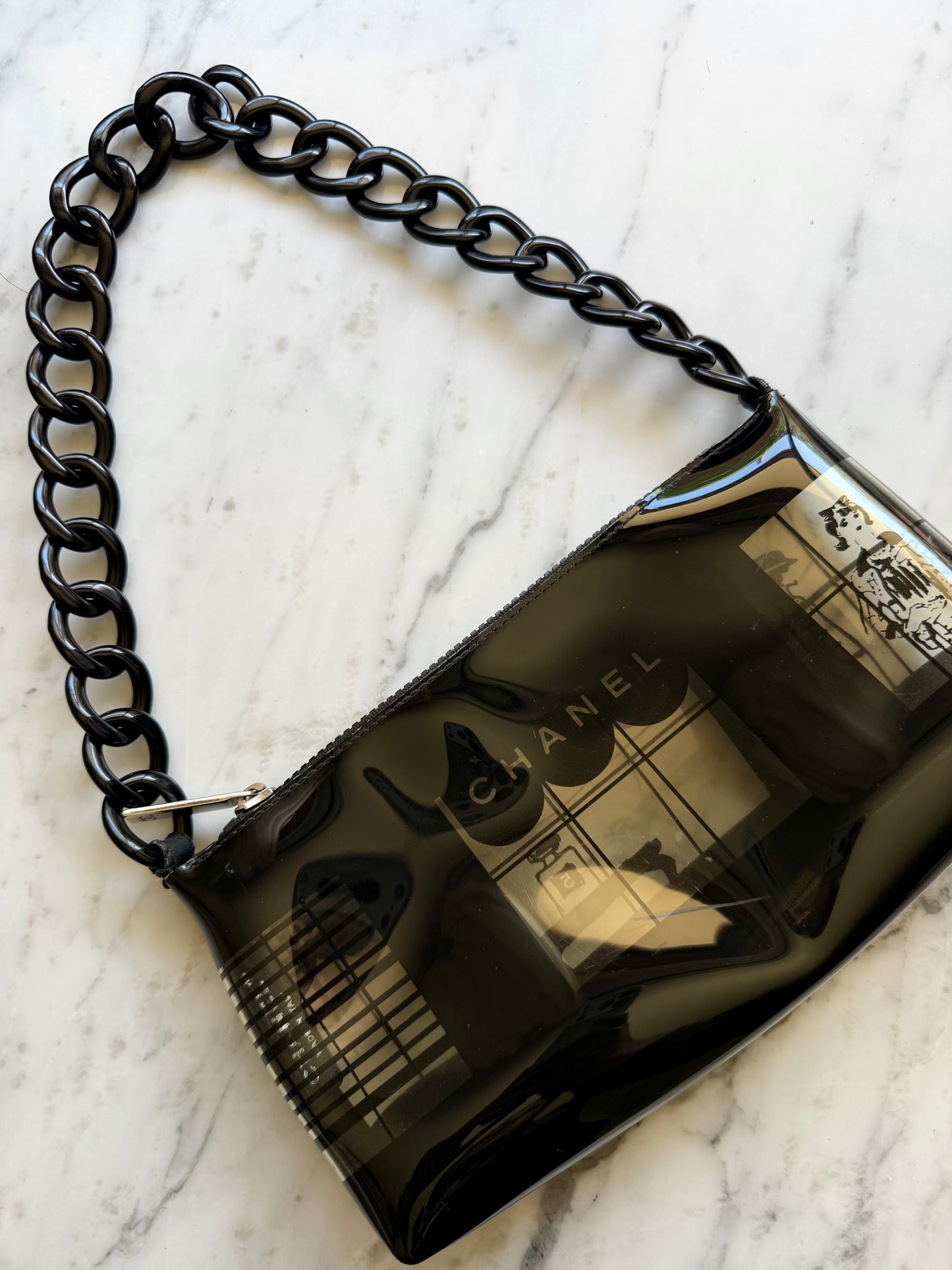 Rare Chanel Black Vinyl Maison Coco Window Bag