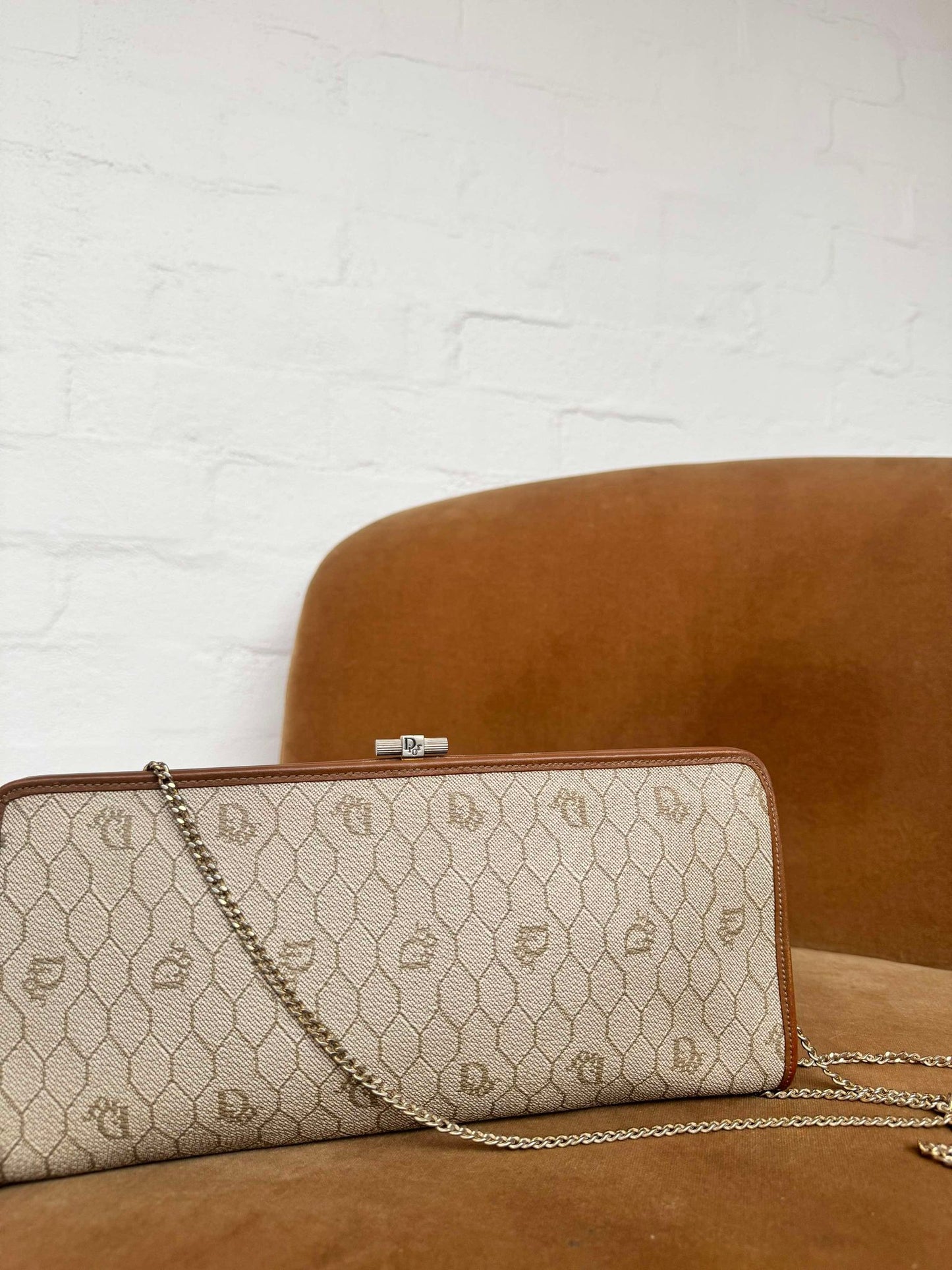 Authentic Vintage Dior Honeycomb Monogram Kisslock Clutch