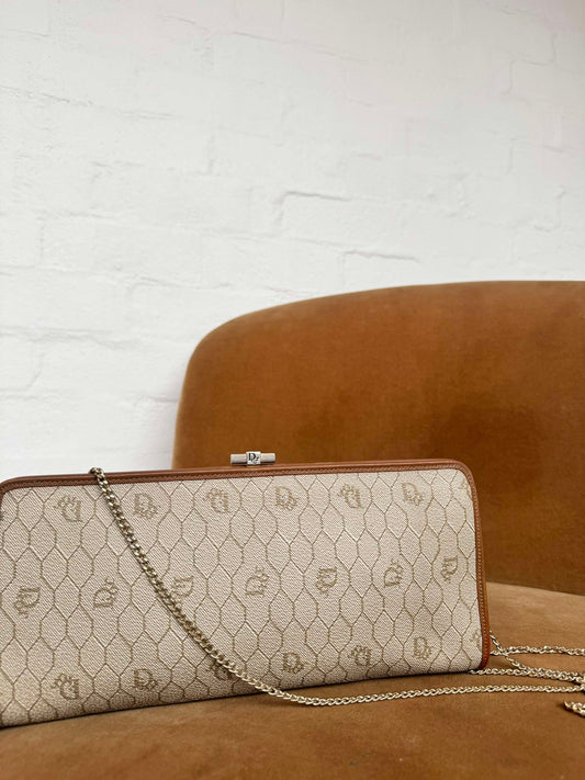 Authentic Vintage Dior Honeycomb Monogram Kisslock Clutch