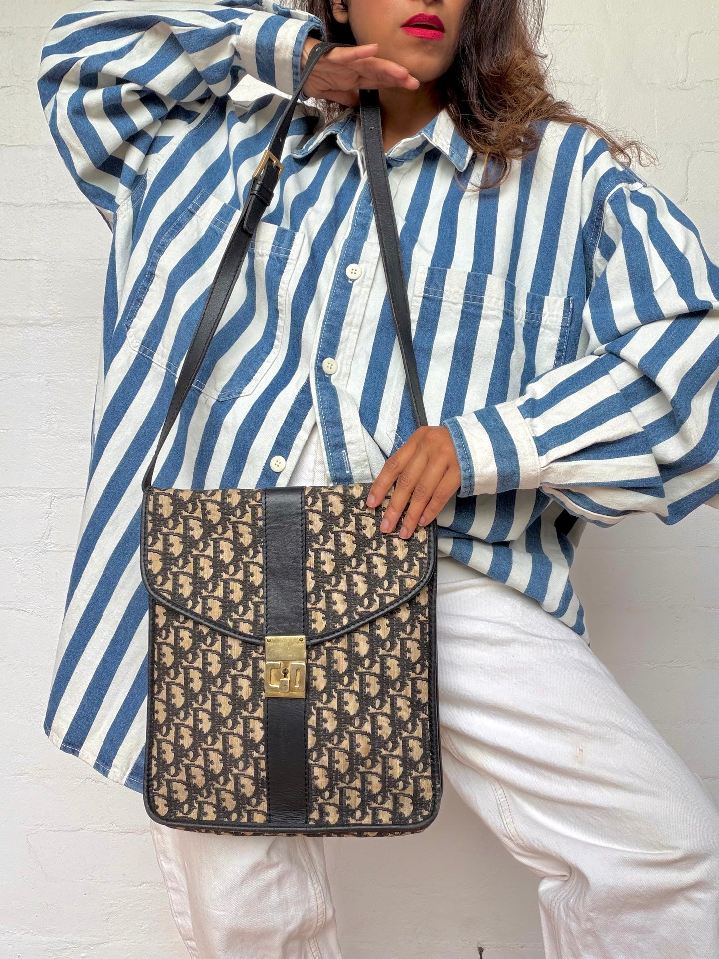 Vintage Dior Trotter Messenger Bag - Dark Navy