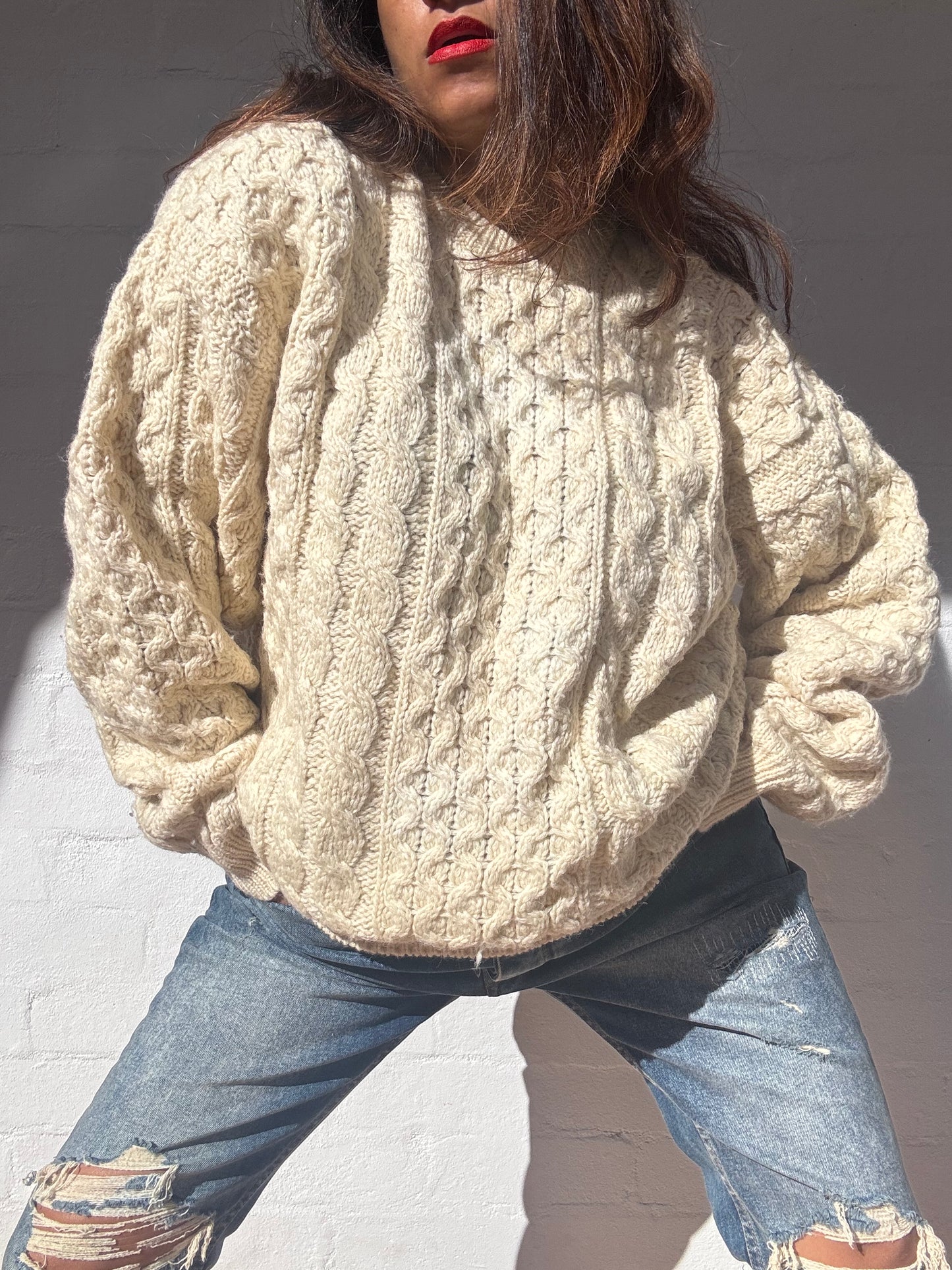 Rare Vintage Irish Aran Knit Sweater – 100% Wool Heritage Luxury