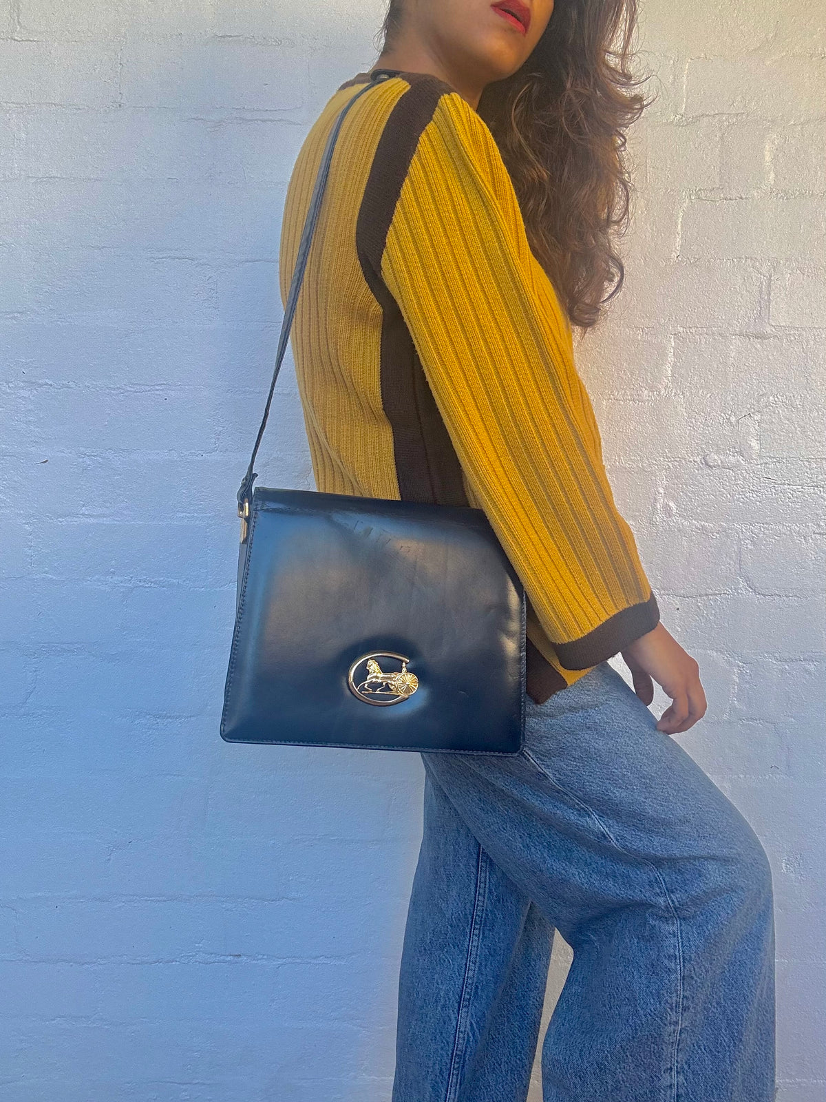 Rare Vintage Celine Leather Handbag - Navy