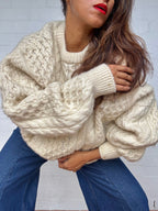 Vintage Irish Aran Knit Sweater - Cream