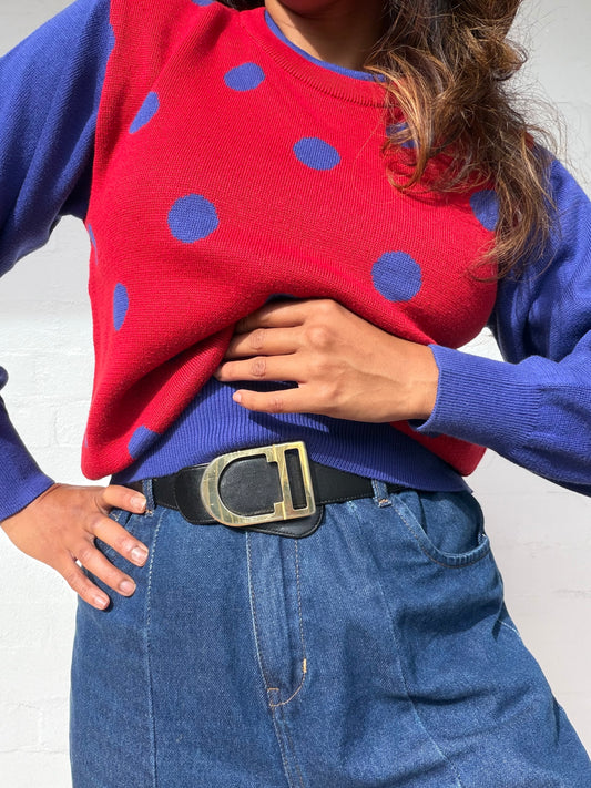 Vintage Christian Dior Black Leather Belt