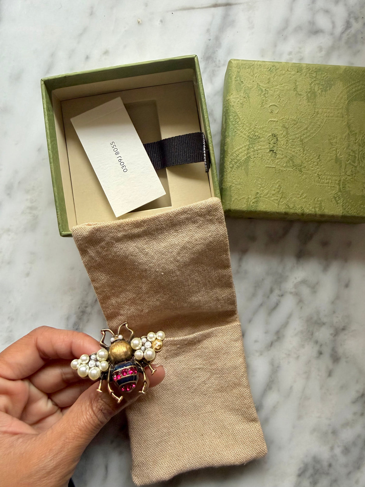 Gucci Bee Ring with Pearls & Crystals