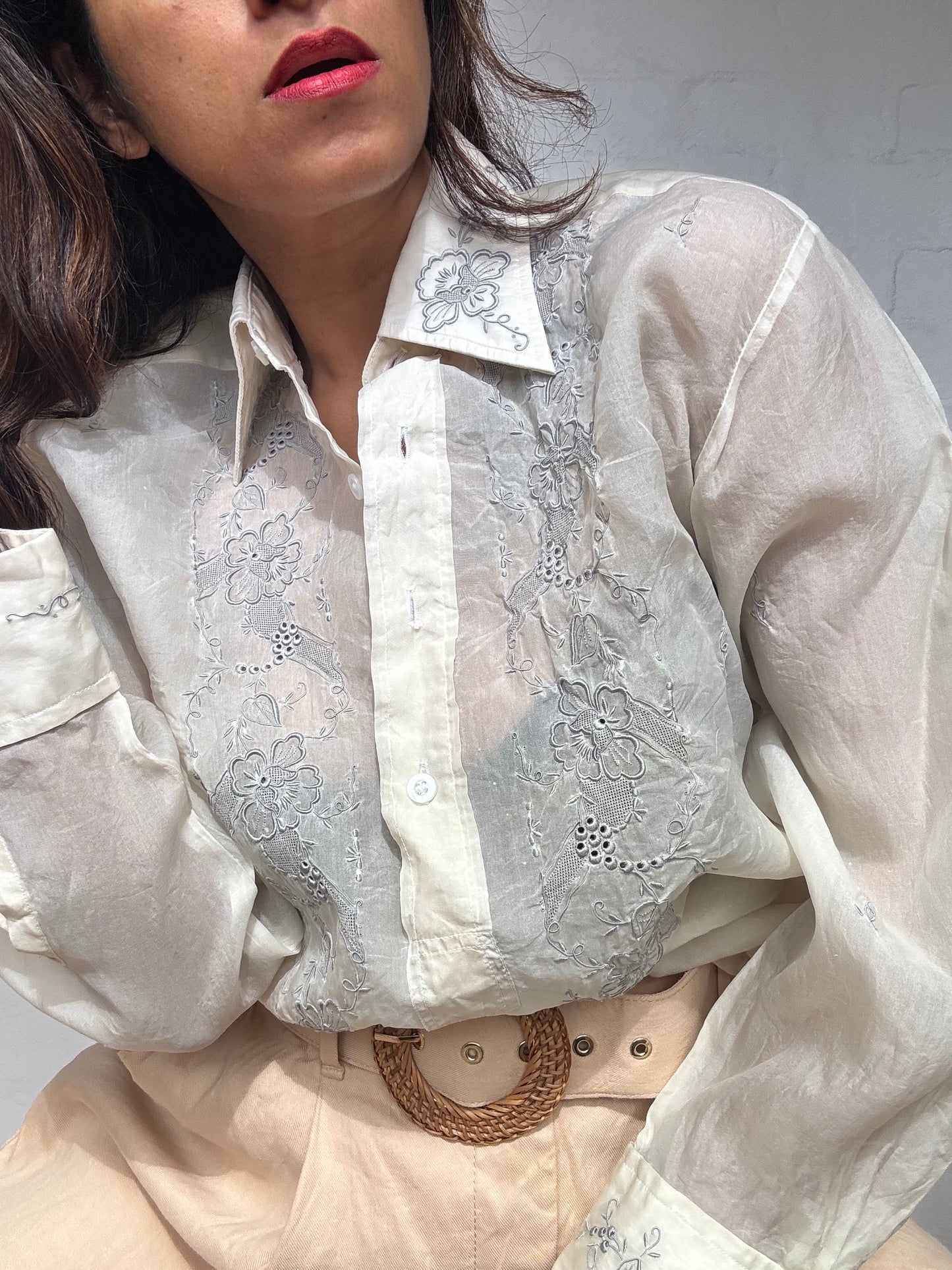 Vintage Silk Embroidered Lace Shirt