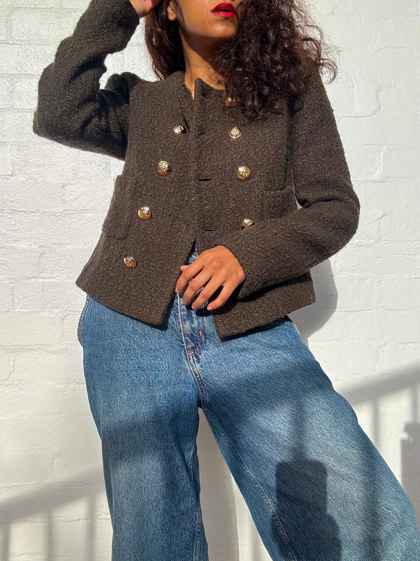 CELINE Chasseur Jacket Bouclé Tweed Khaki