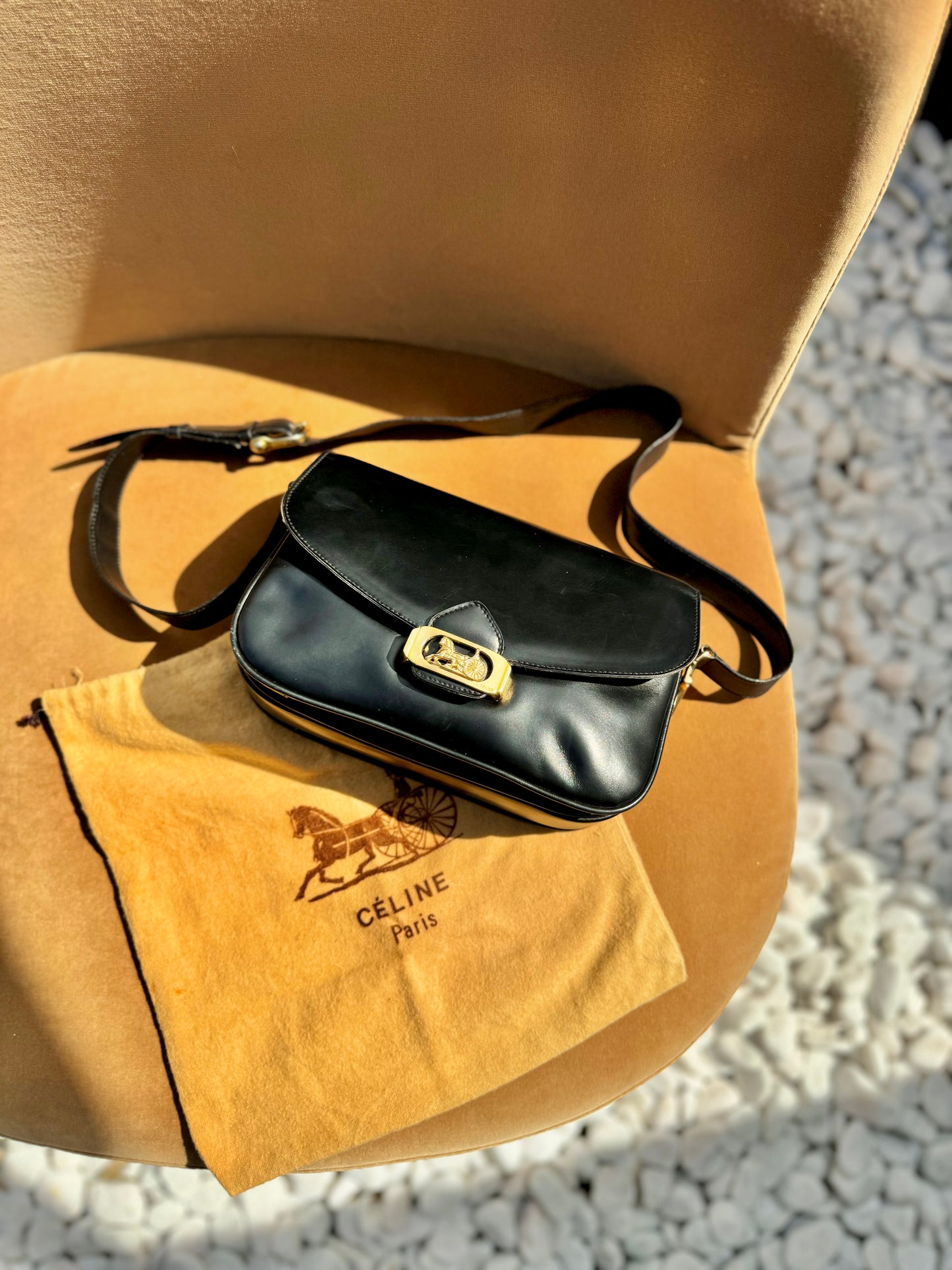 Authentic Vintage CELINE Carriage Leather Black Shoulder Bag