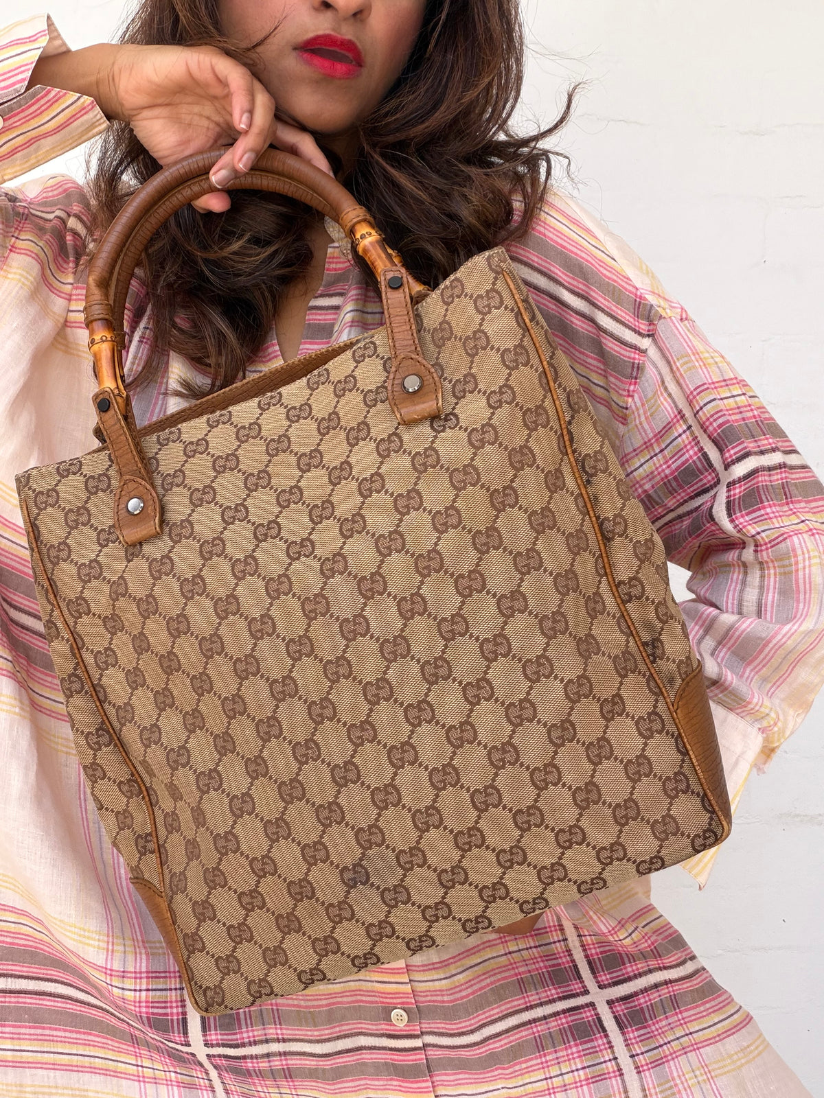 Vintage Gucci GG Canvas Bamboo Tote - Large