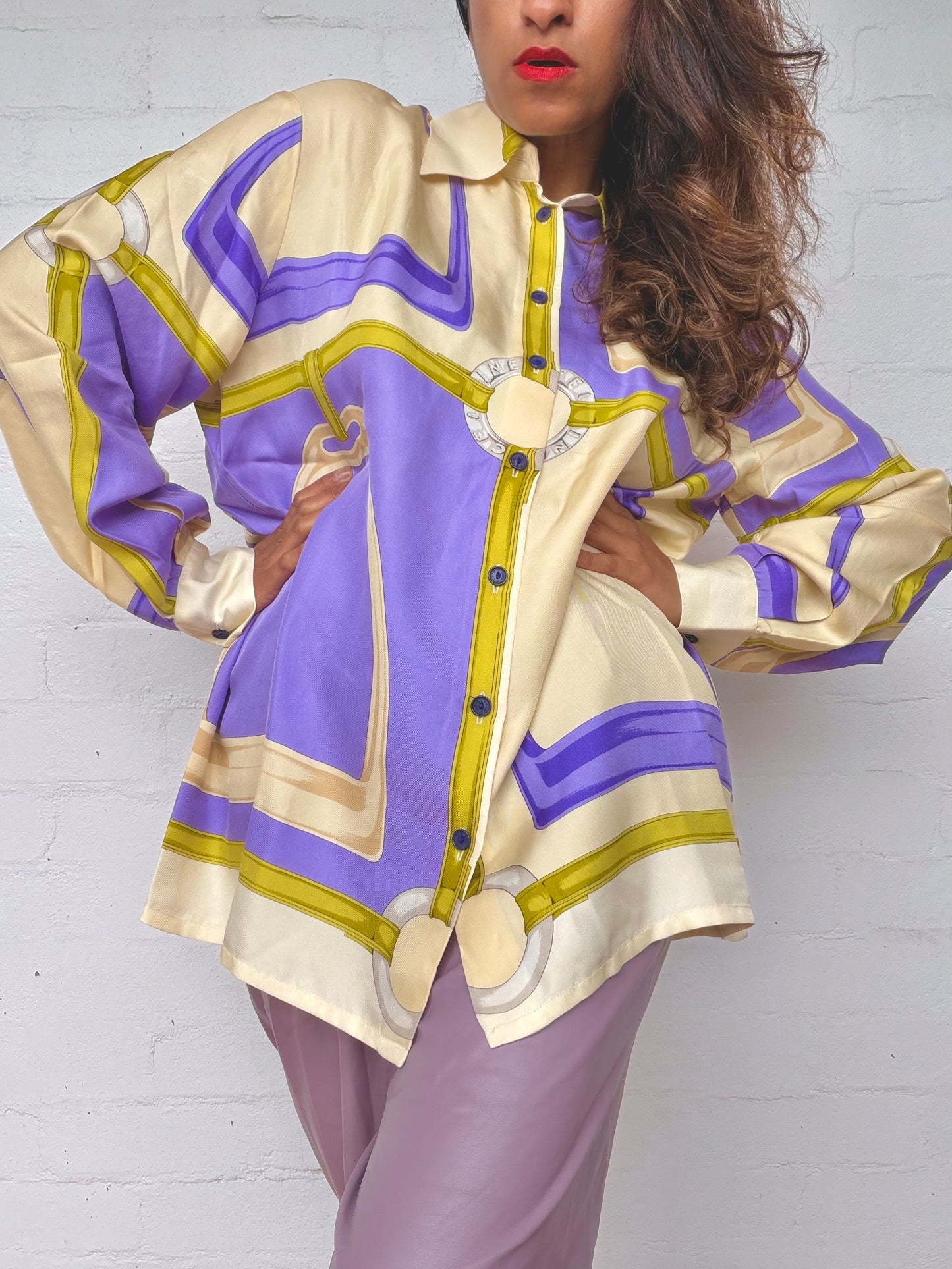 Vintage Celine Print 100% Silk Shirt