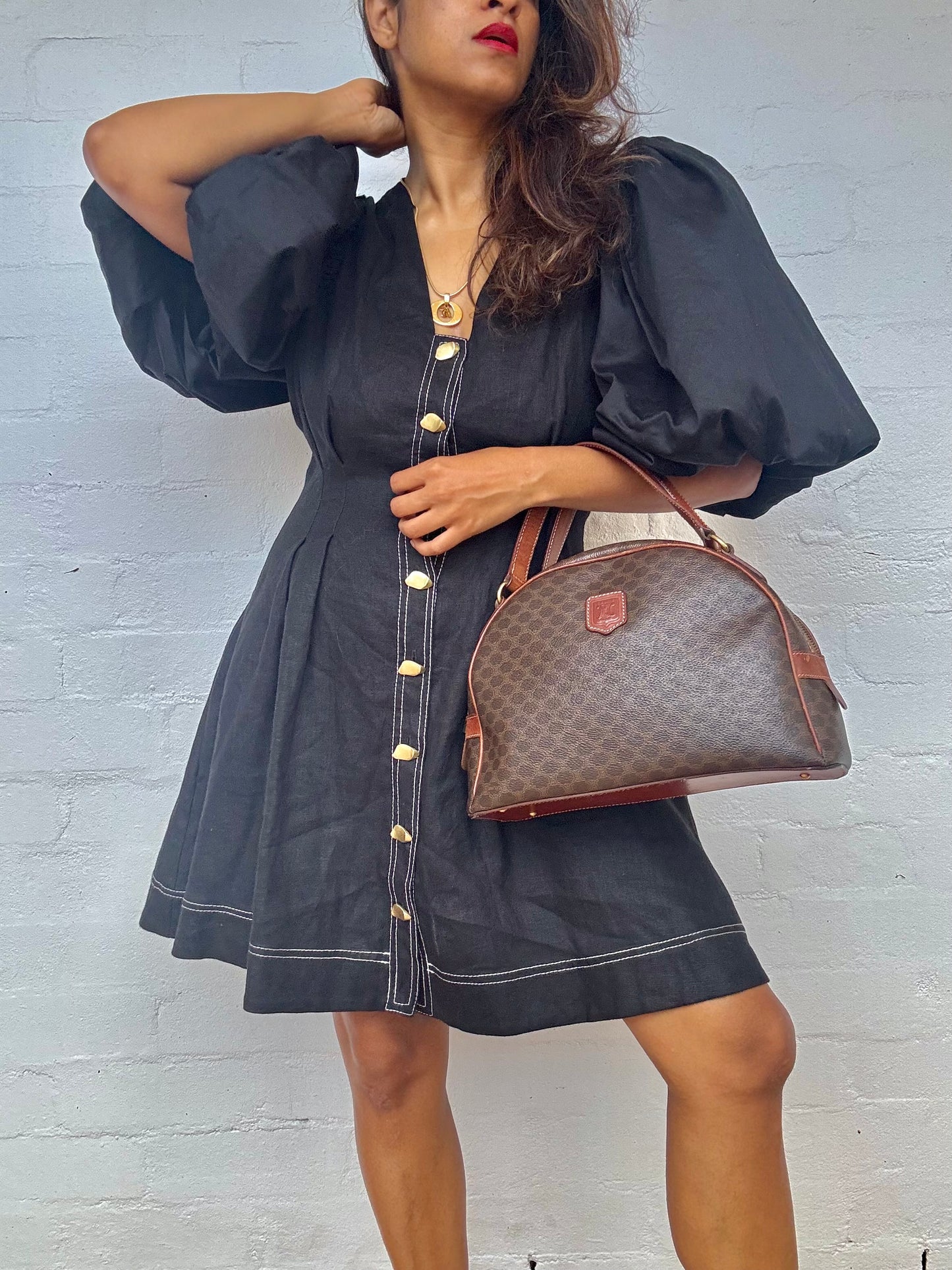 Celine Vintage Macadam Half Moon Handbag