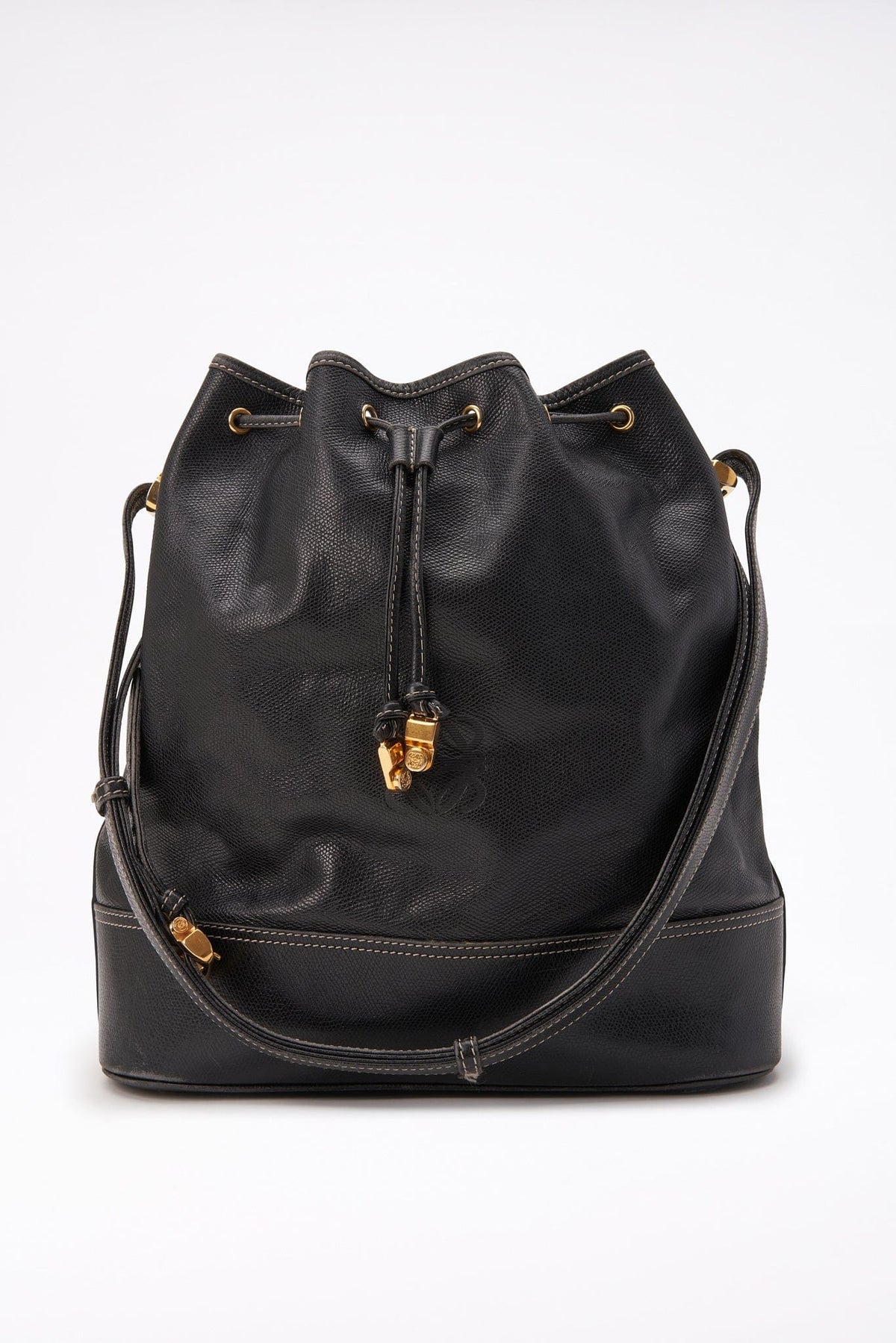 Rare Vintage Loewe Anagram Bucket Bag - Black