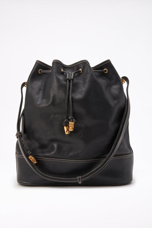 Rare Vintage Loewe Anagram Bucket Bag - Black