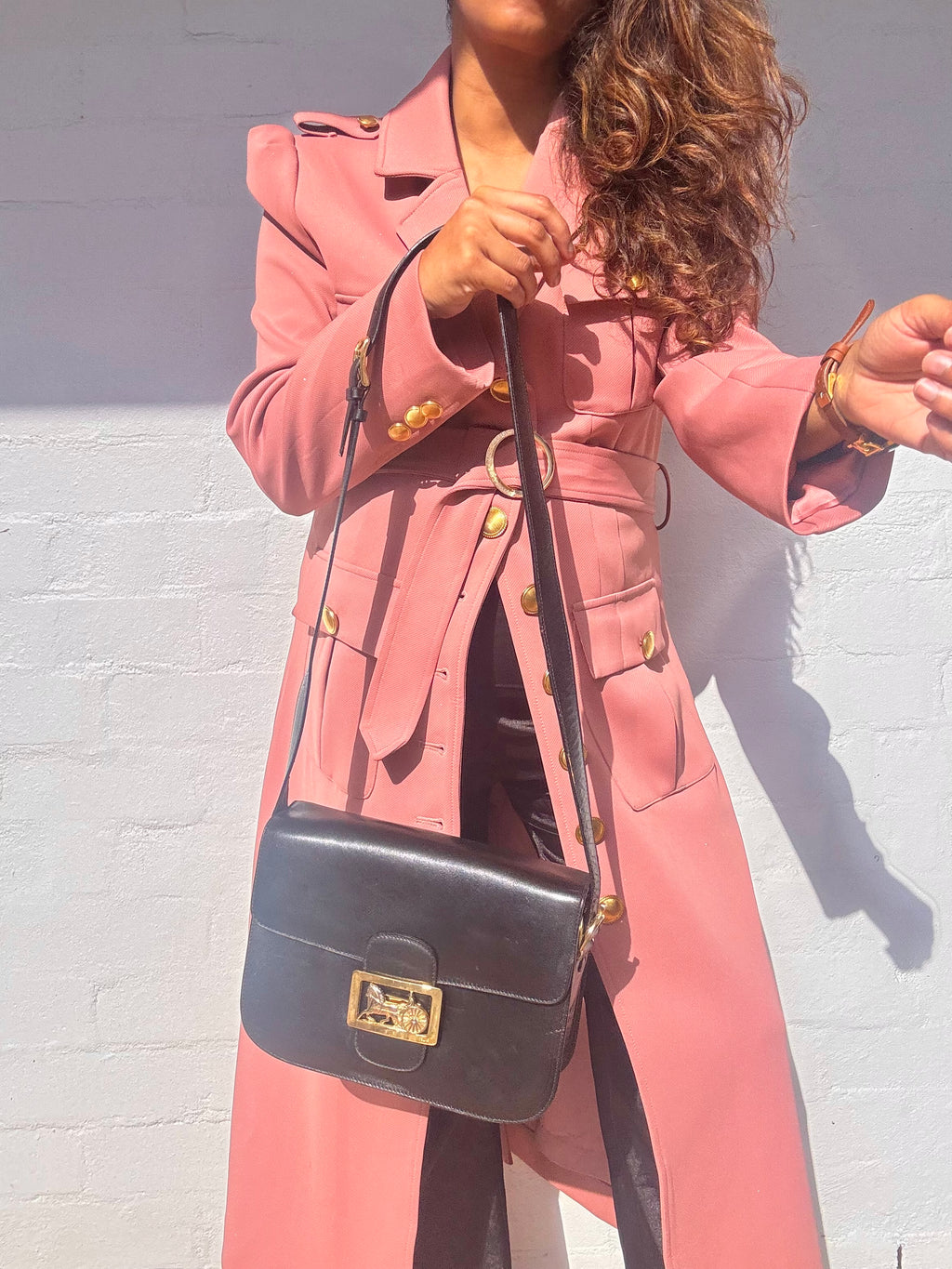 Vintage CELINE Horse Carriage Leather Black Shoulder Bag