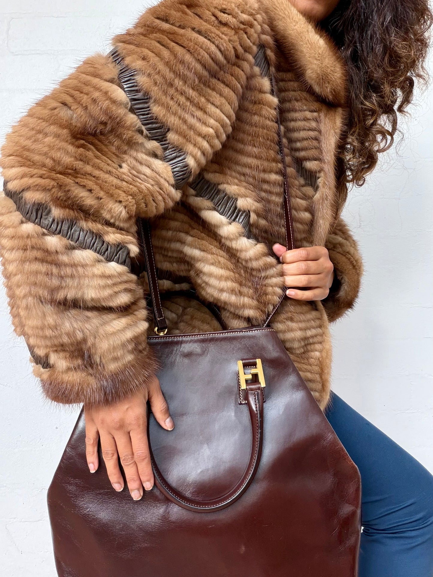 Vintage Fendi 2 in 1 Brown Leather Tote Bag Large