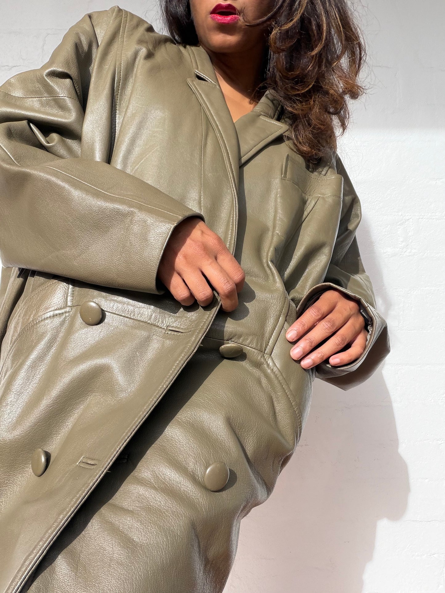 Vintage Retro Dolman Sleeve Lamb Leather Coat Dress