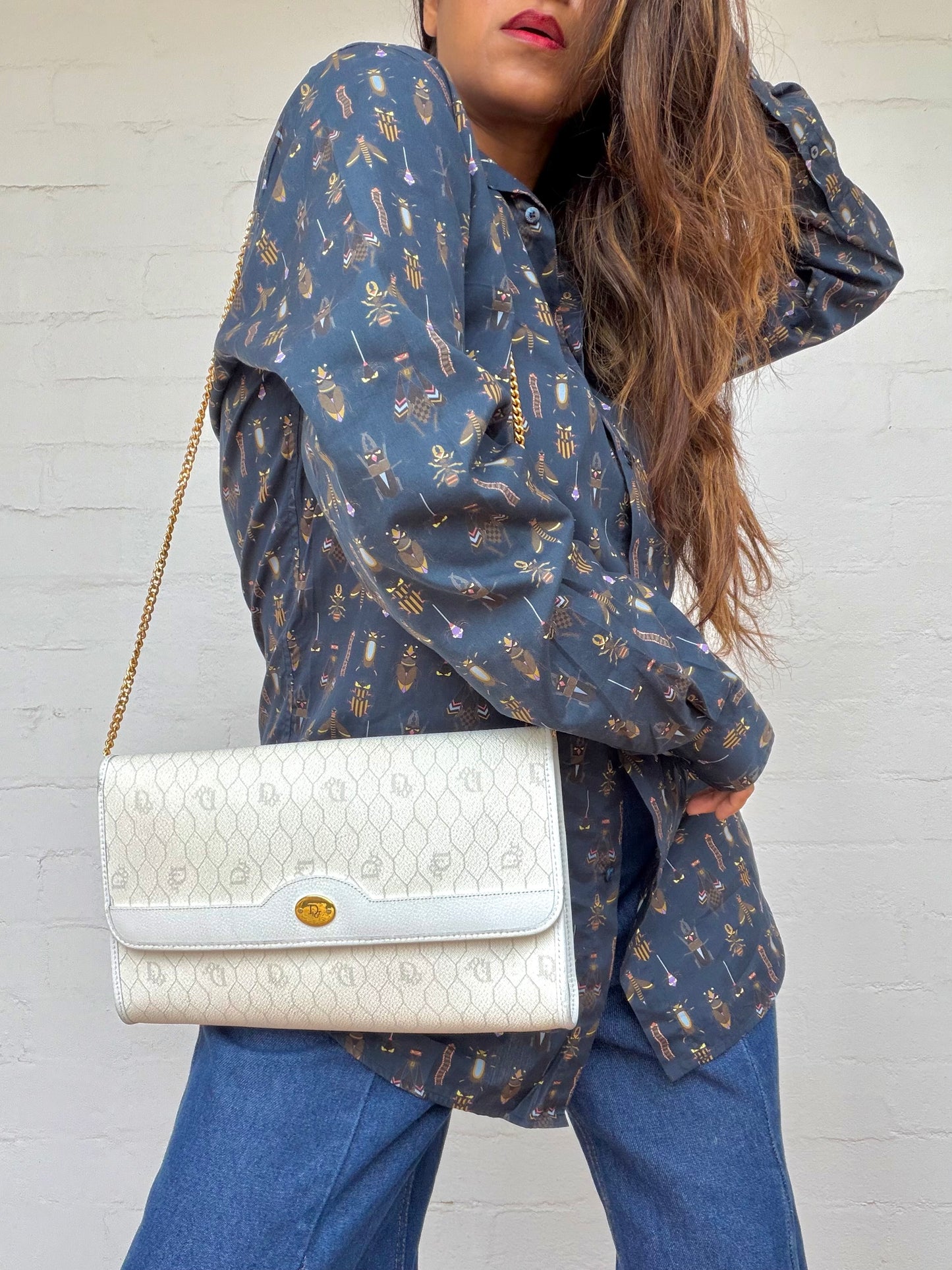 Authentic Vintage Dior Honeycomb Monogram Bag - White