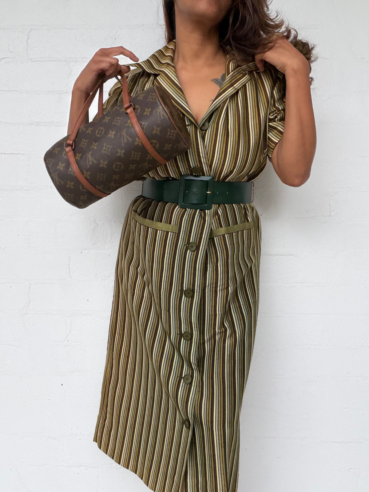 Vintage Miss Dior Striped Shirt Dress with Matching Belt
