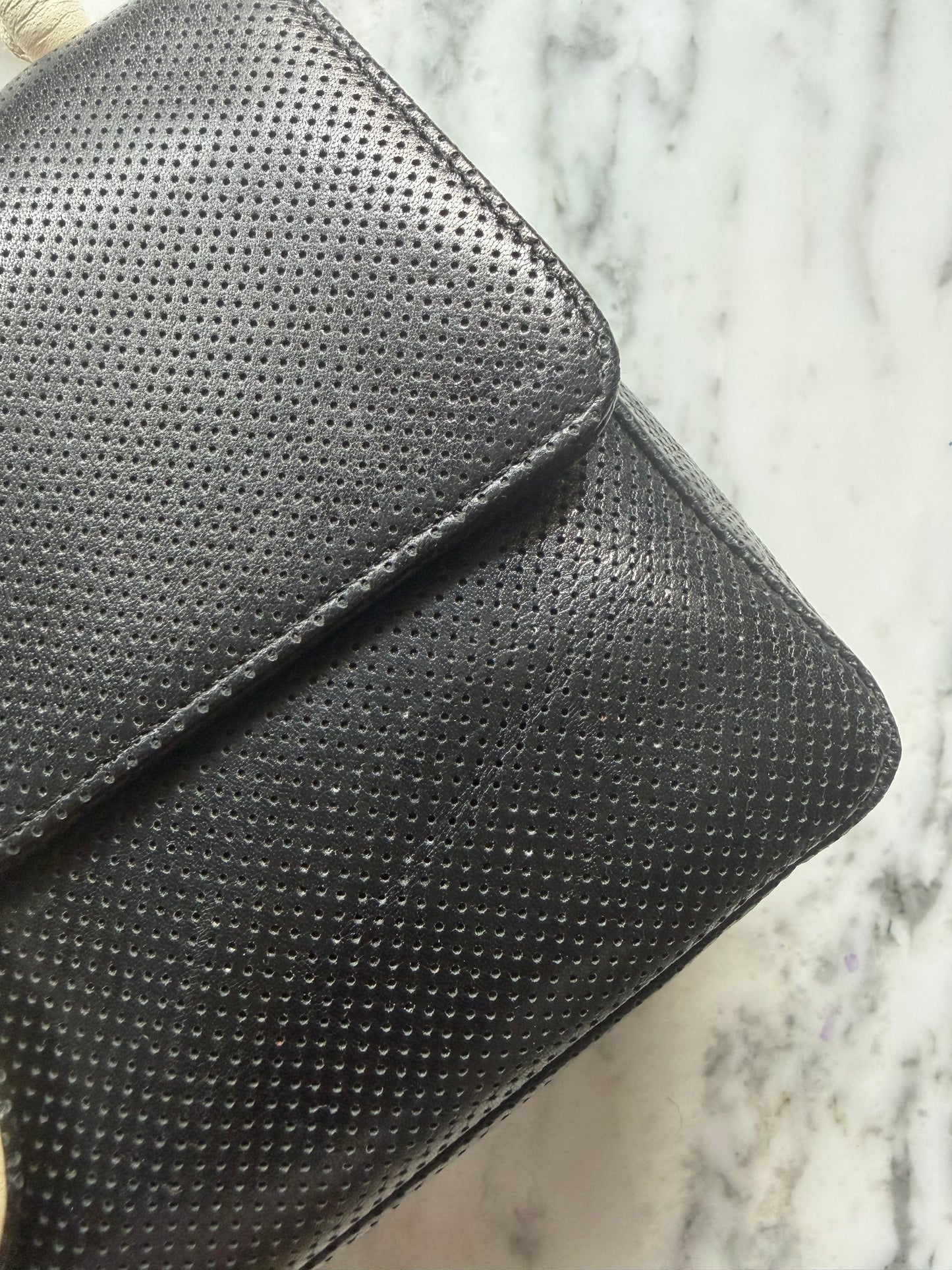 Vintage Chanel Coco Mark Perforated Leather Bicolour Flap Bag