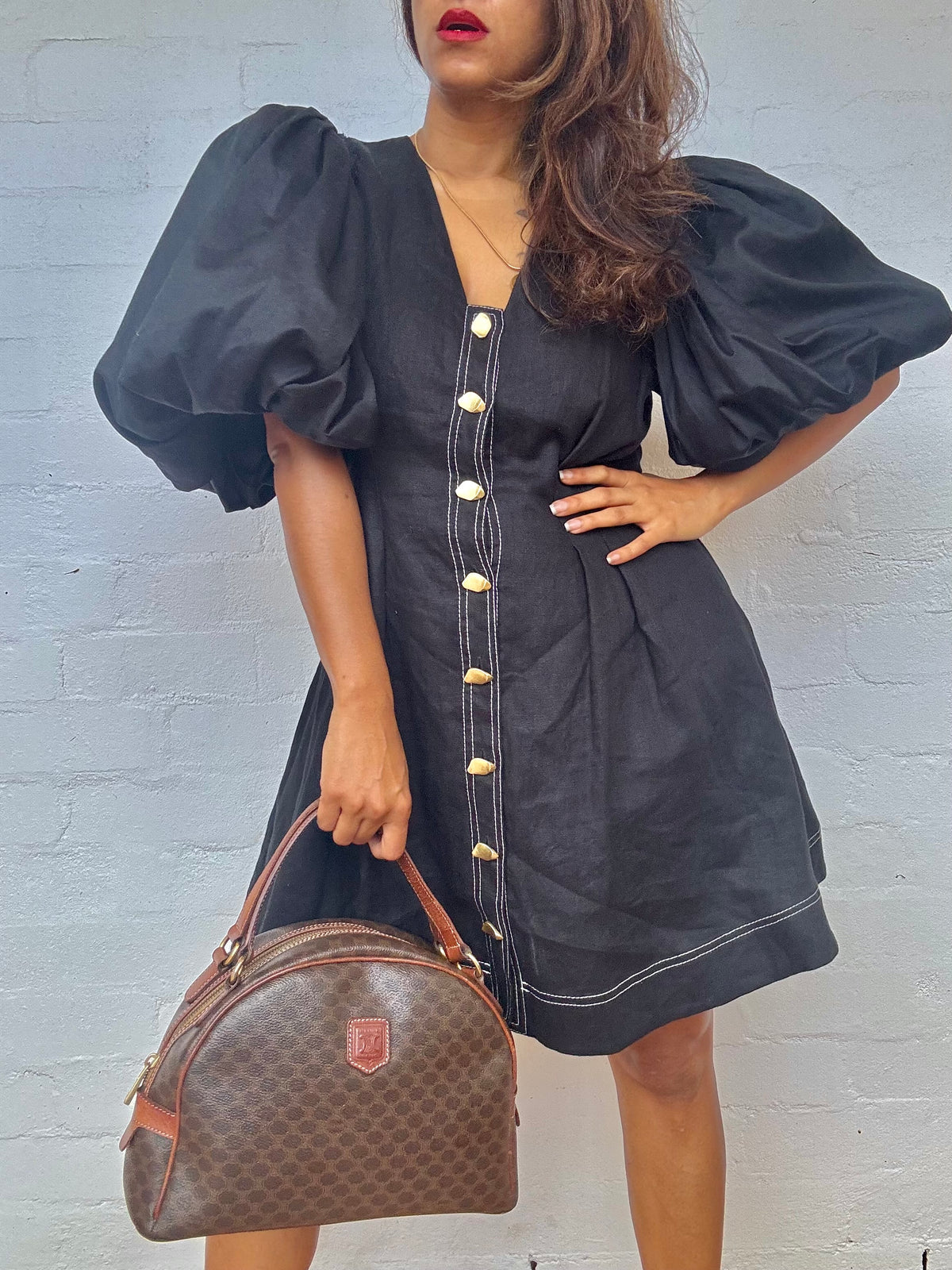 Celine Vintage Macadam Half Moon Handbag