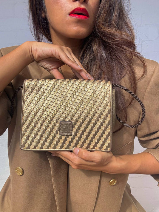Vintage Fendi Woven Leather Shoulder Bag