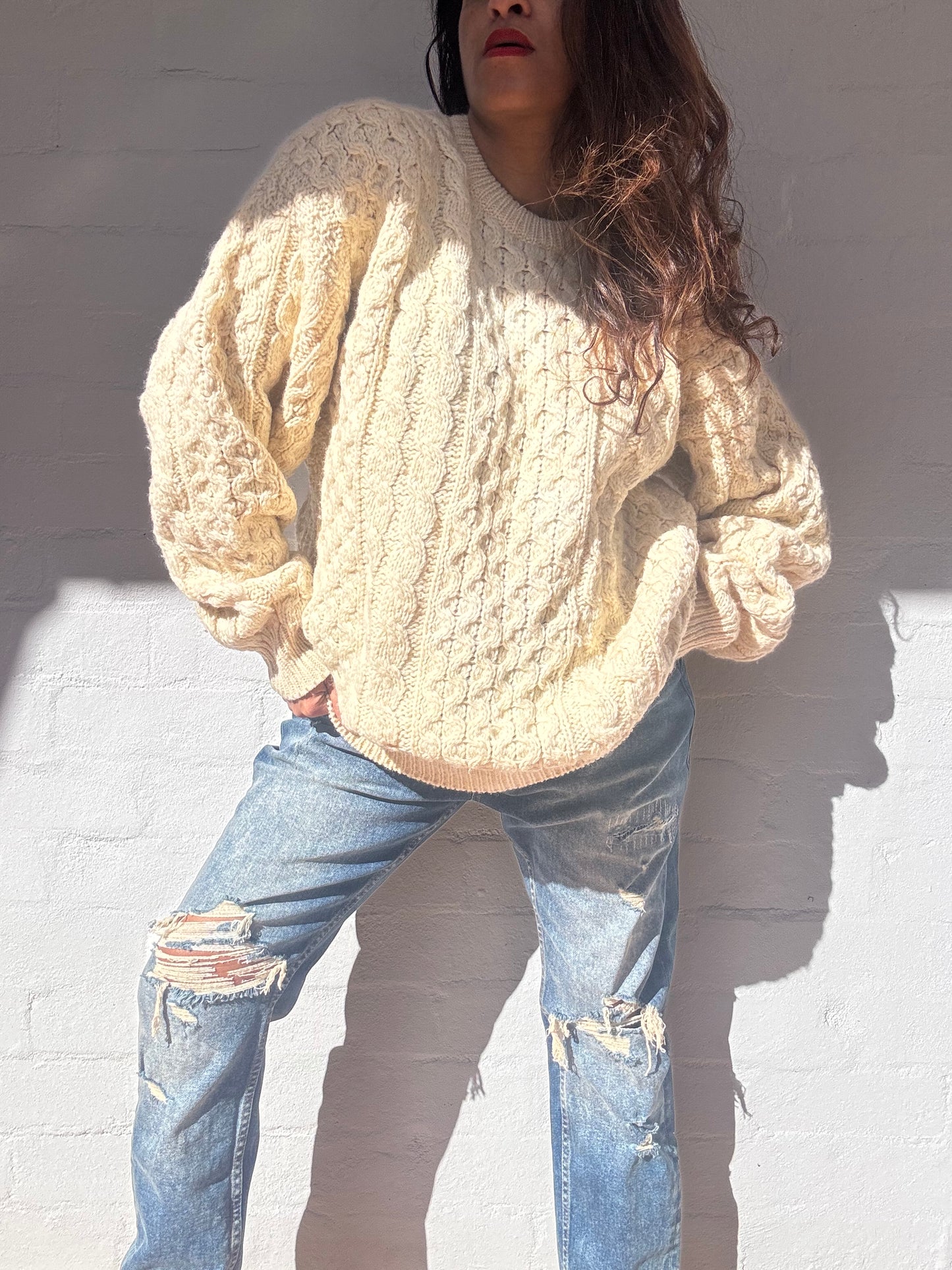 Rare Vintage Irish Aran Knit Sweater – 100% Wool Heritage Luxury