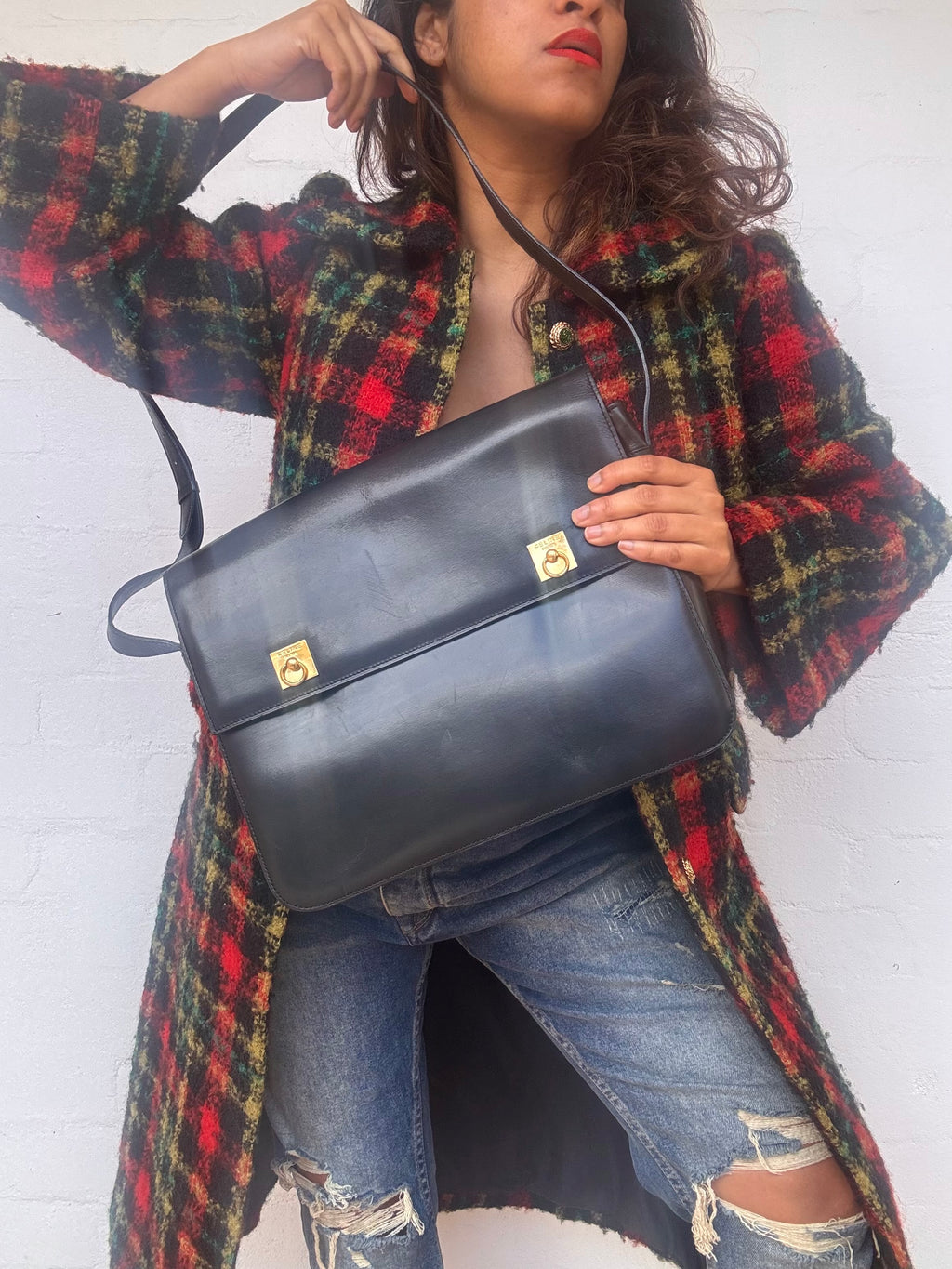 Rare Vintage Laptop Bag in Black Leather
