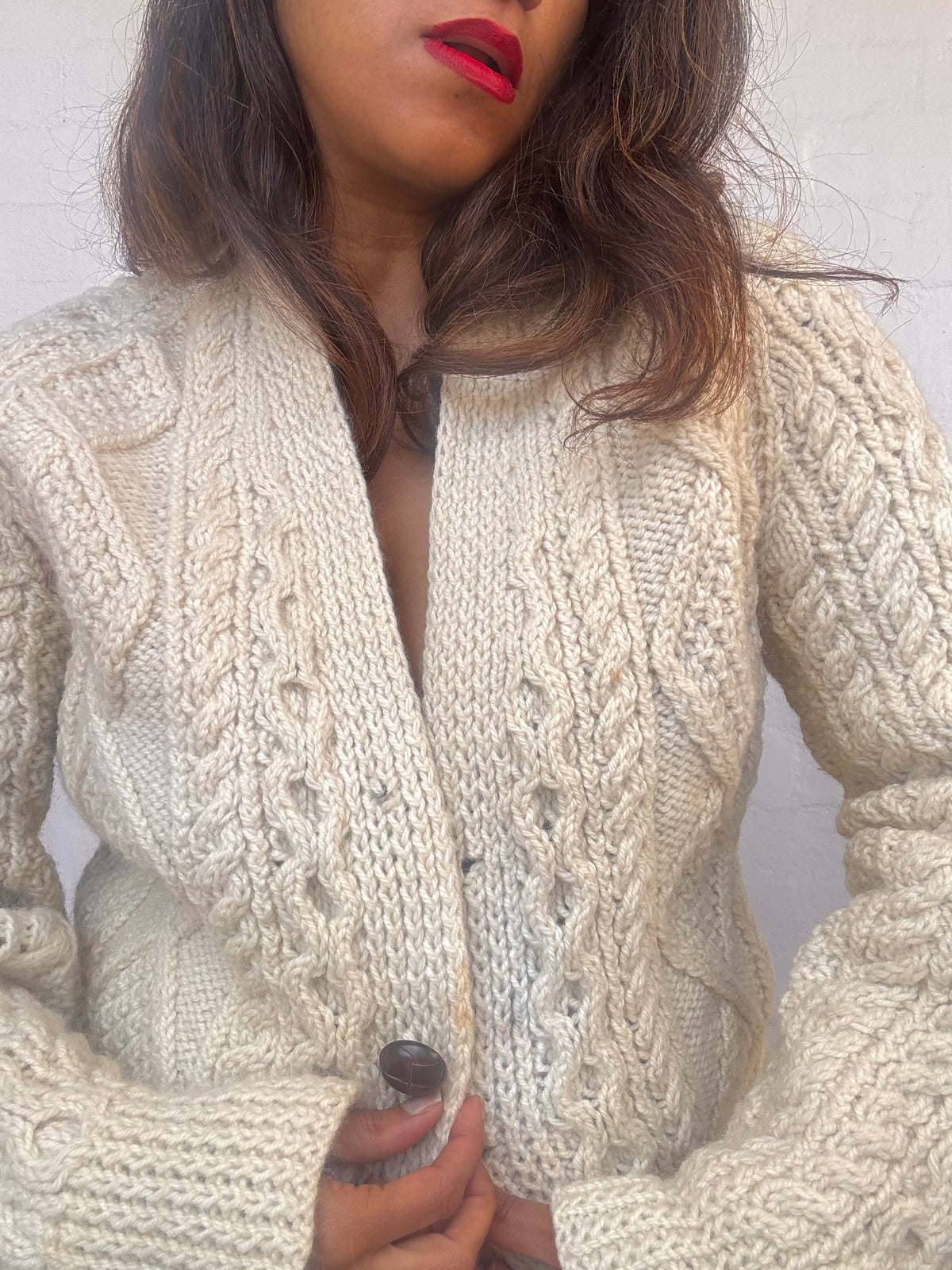 Vintage Irish Aran Knit Cardigan - Cream
