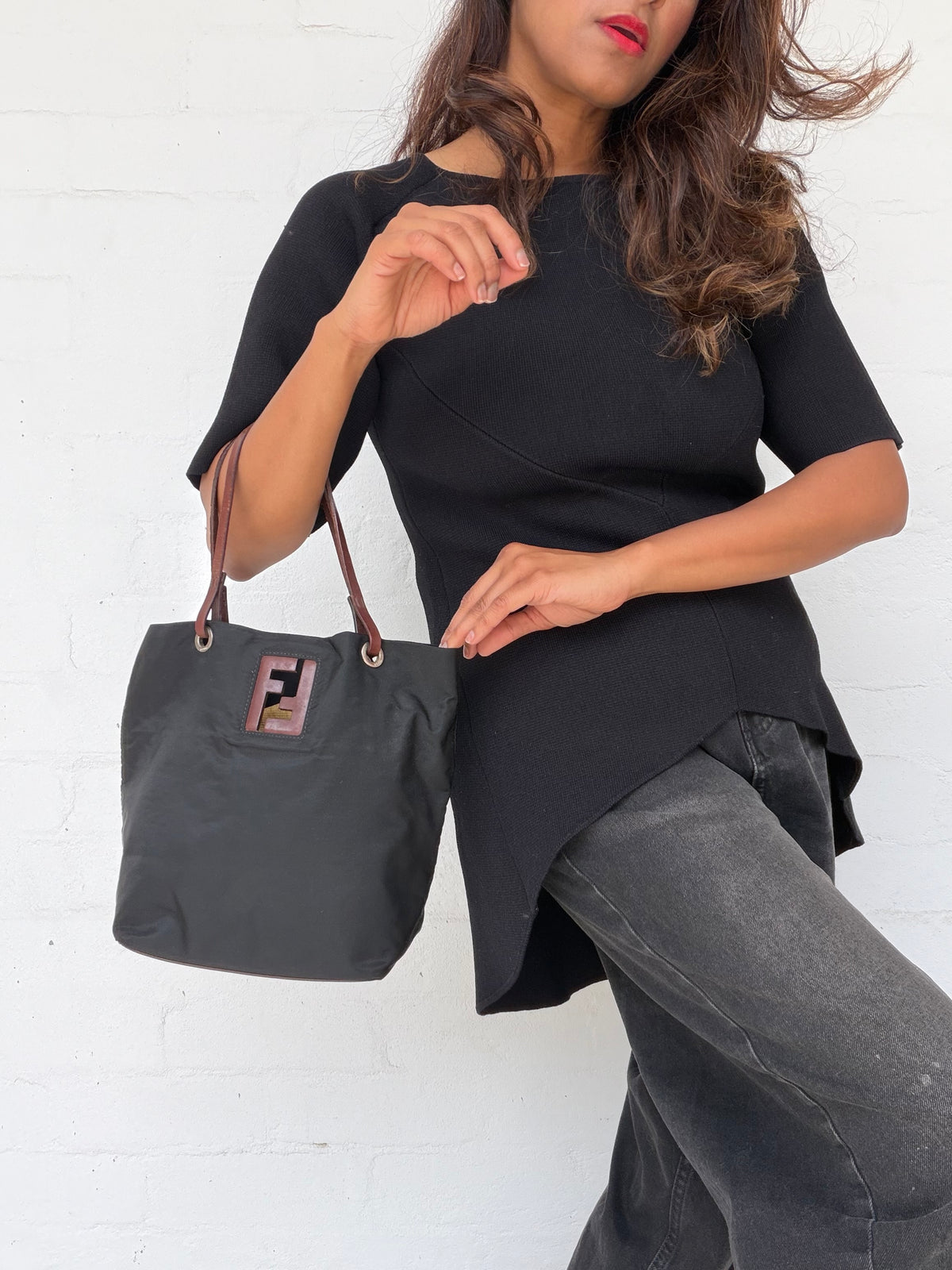 Vintage Fendi Nylon FF Cut-Out Tote - Black