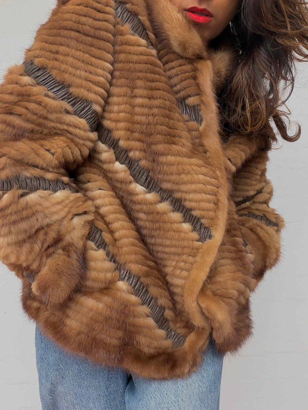 Vintage Textured Brown Mink Fur Coat