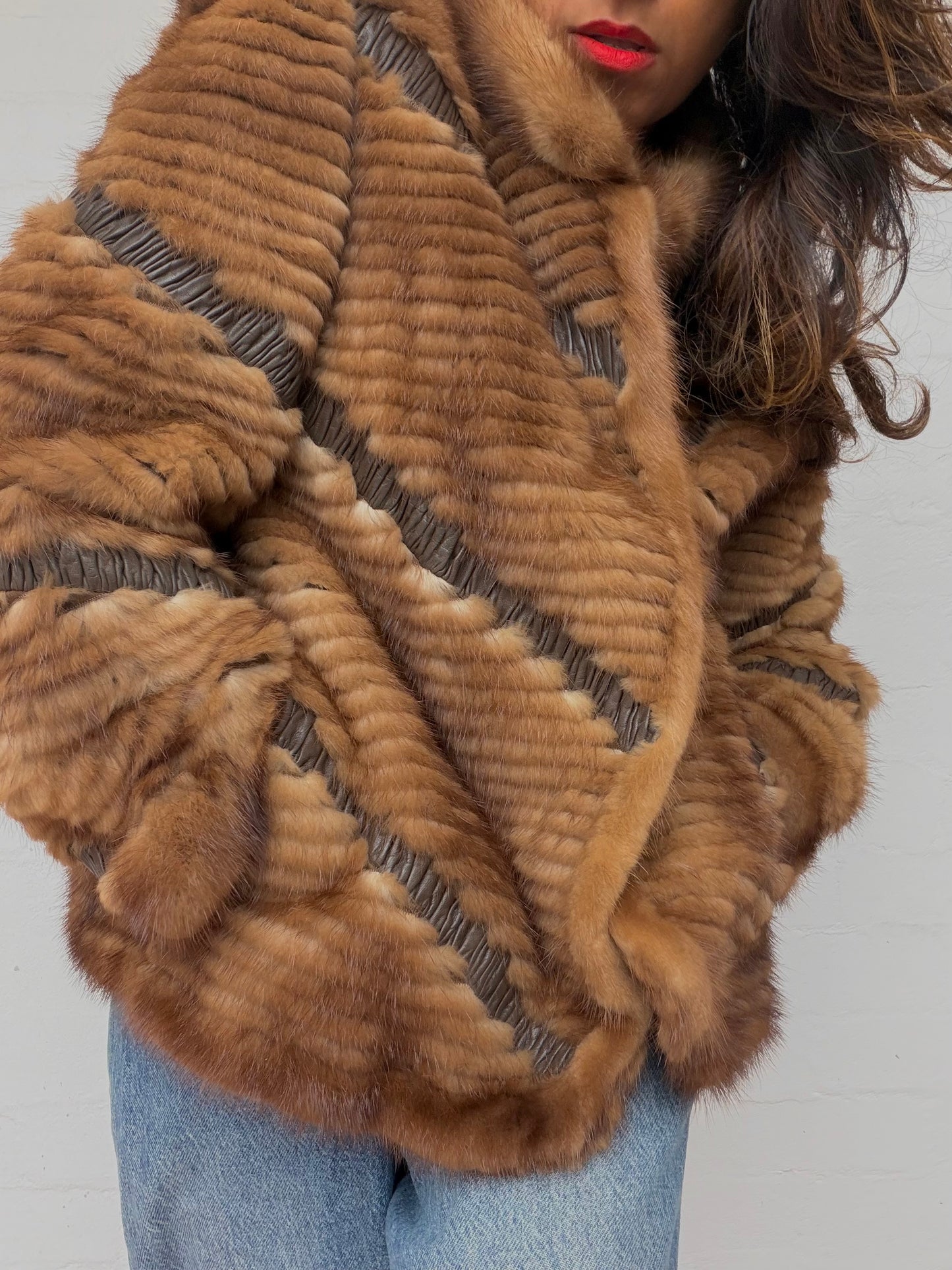 Vintage Textured Brown Mink Fur Coat
