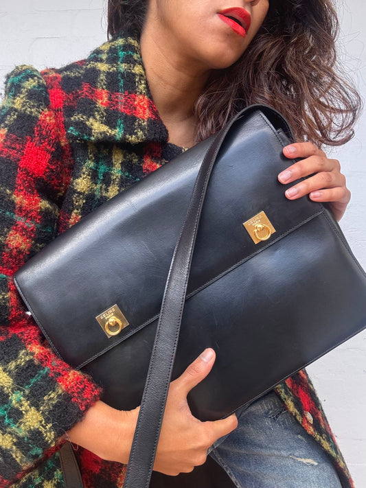 Rare Vintage Laptop Bag in Black Leather