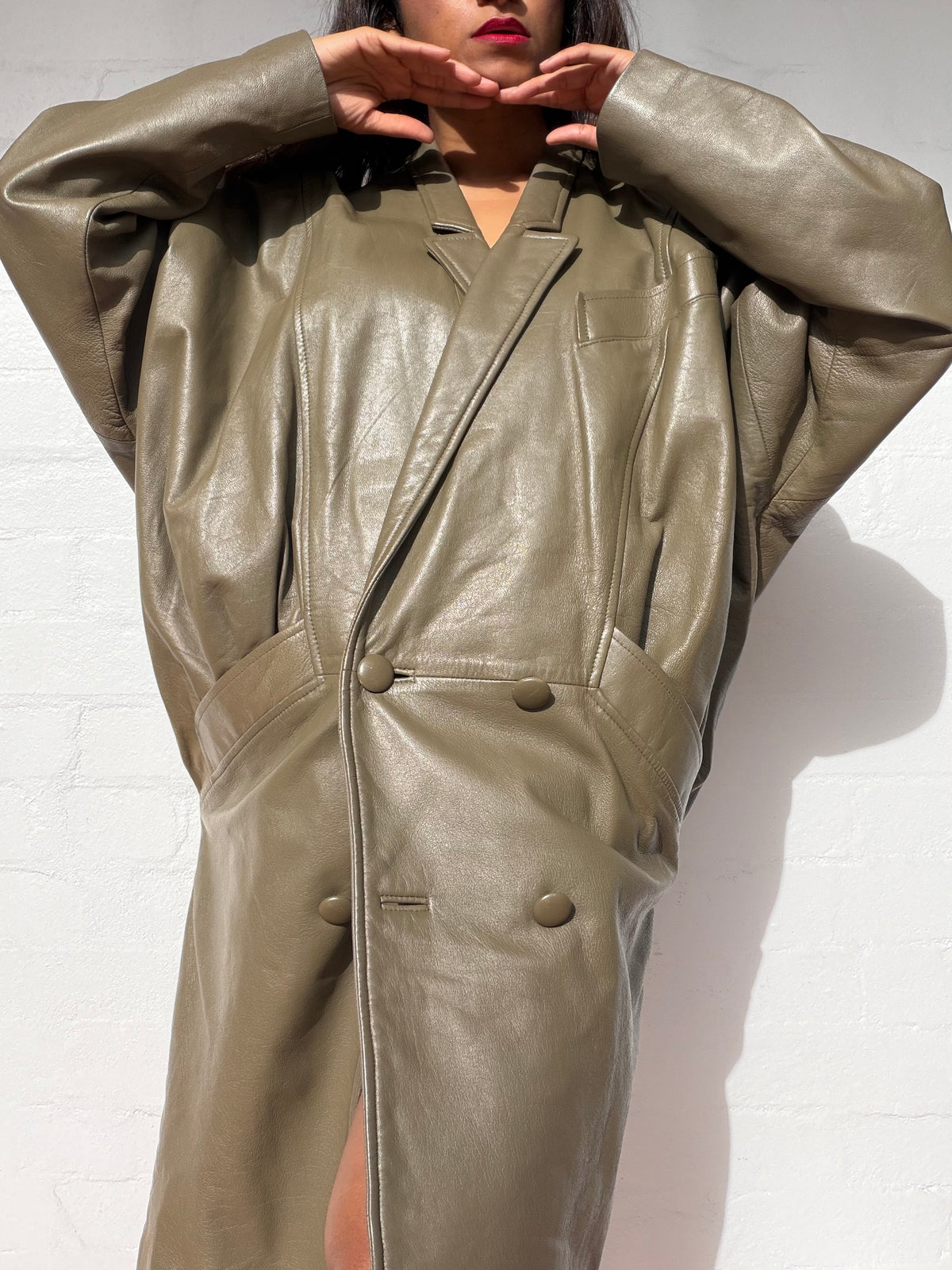 Vintage Retro Dolman Sleeve Lamb Leather Coat Dress
