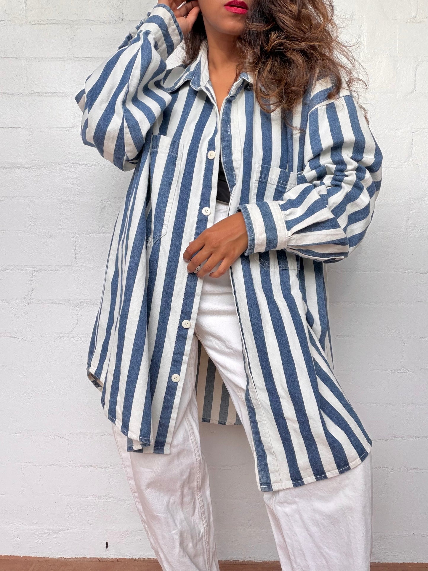 Oversized Striped Denim Cotton Shirt