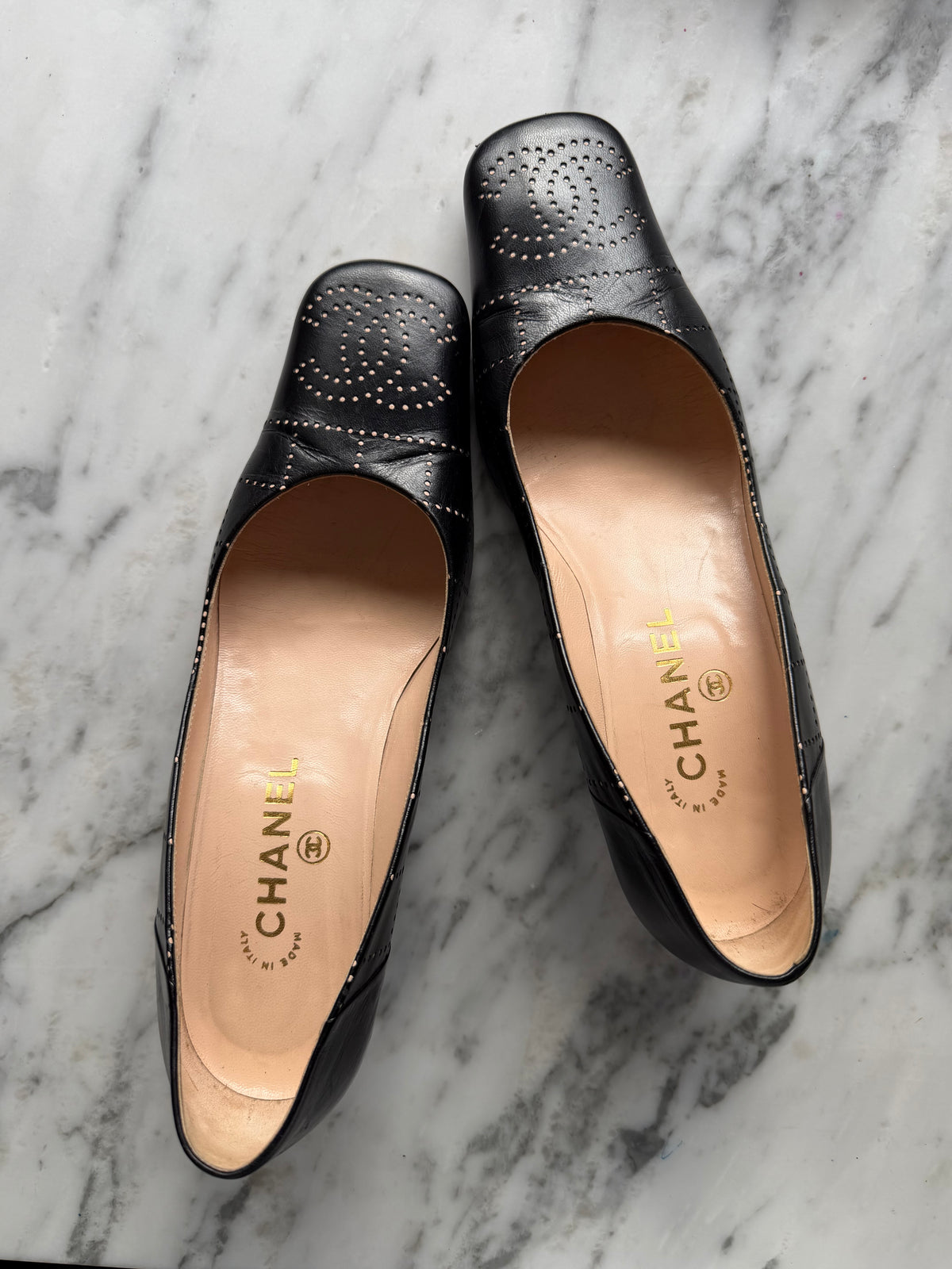 Vintage Chanel Leather Square Toe Kitten Heels