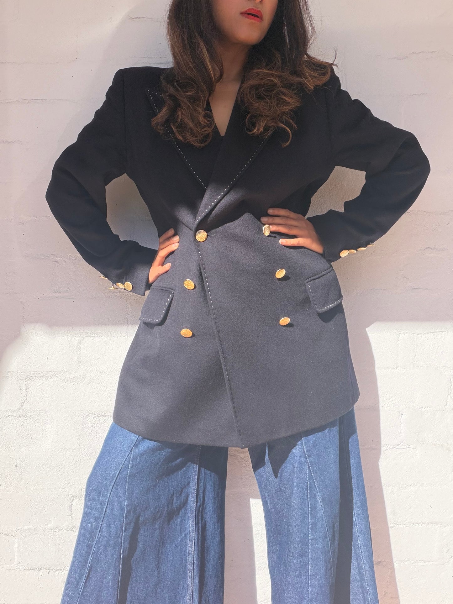 Vintage Escada Navy Wool Cashmere Double-Breasted Jacket