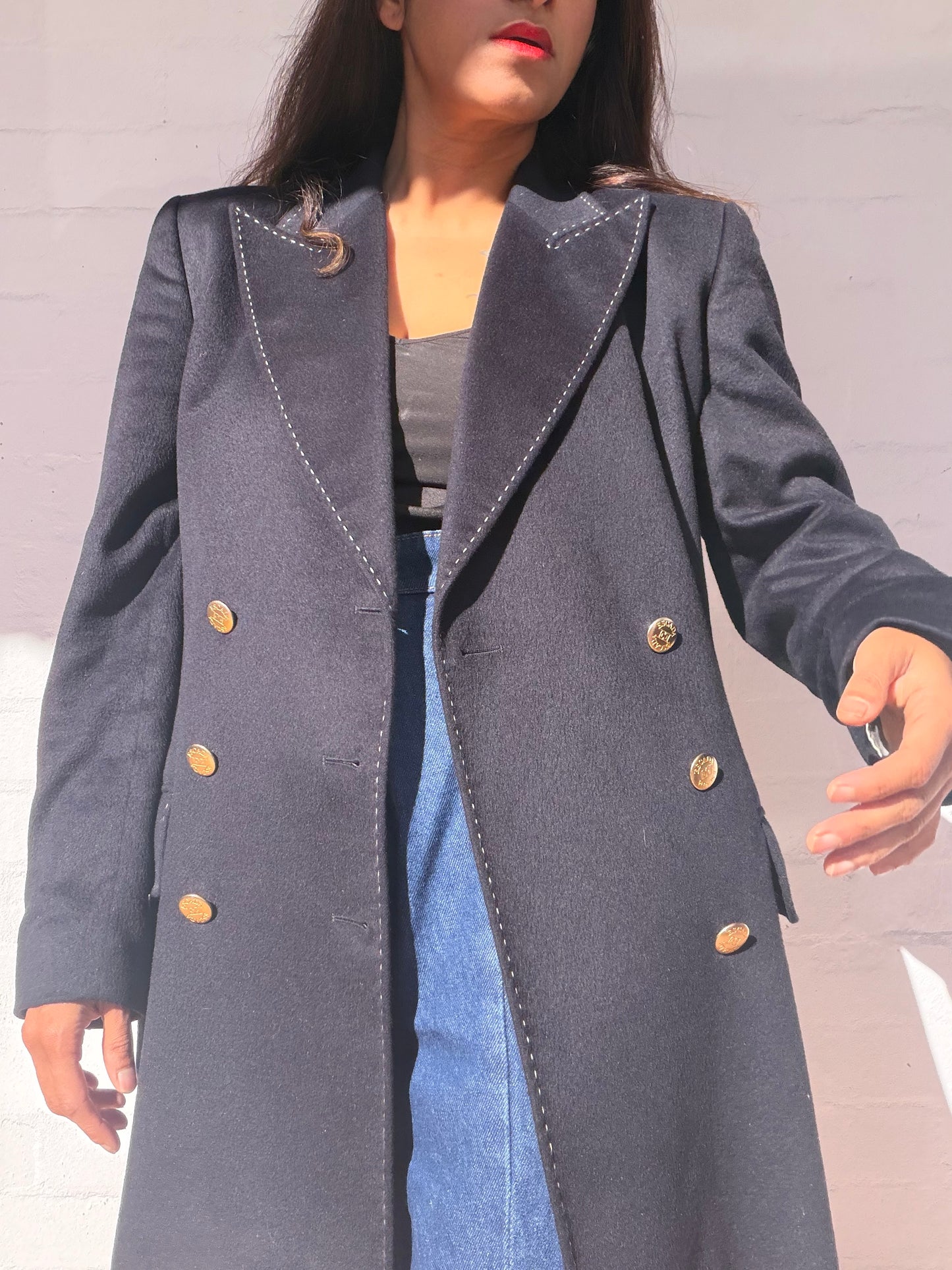 Vintage Escada Navy Wool Cashmere Double-Breasted Jacket
