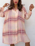 Oroton Linen Check Shirt Dress - Pink