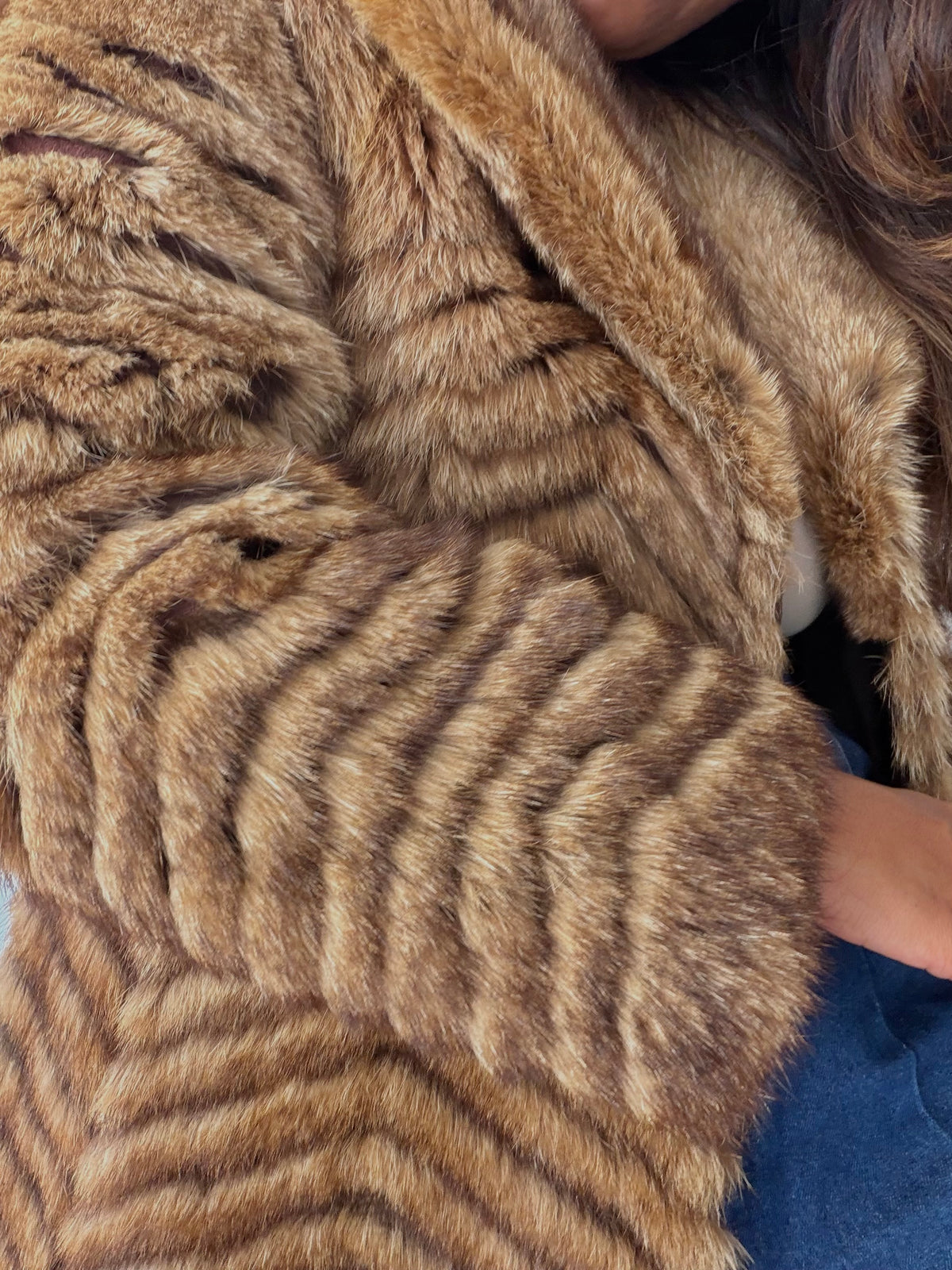 1970s Coyote Fur Vintage Coat - Chevron Pattern