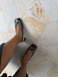 Vintage Fendi FF Buckle Leather Slingbacks - Black