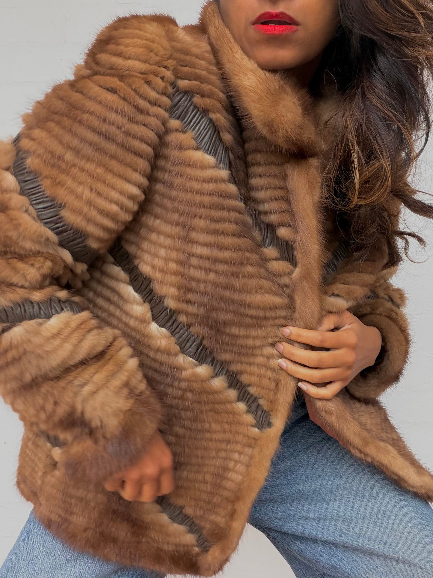 Vintage Textured Brown Mink Fur Coat