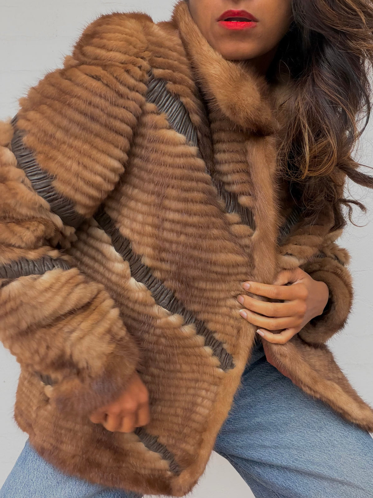 Vintage Textured Brown Mink Fur Coat