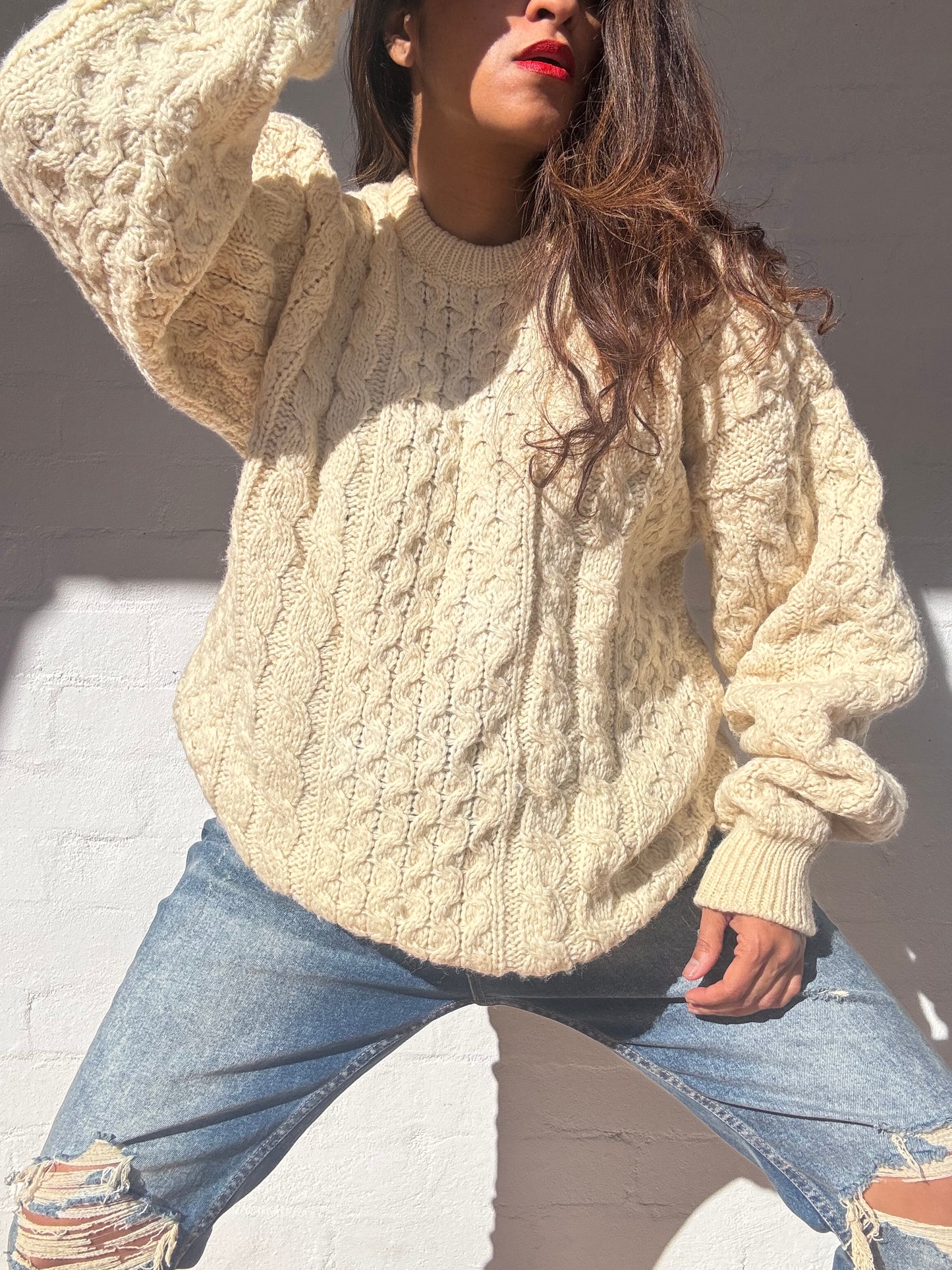 Rare Vintage Irish Aran Knit Sweater – 100% Wool Heritage Luxury