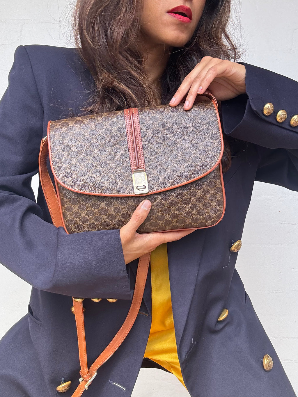Authentic Vintage Celine Brown Macadam Canvas Shoulder Bag