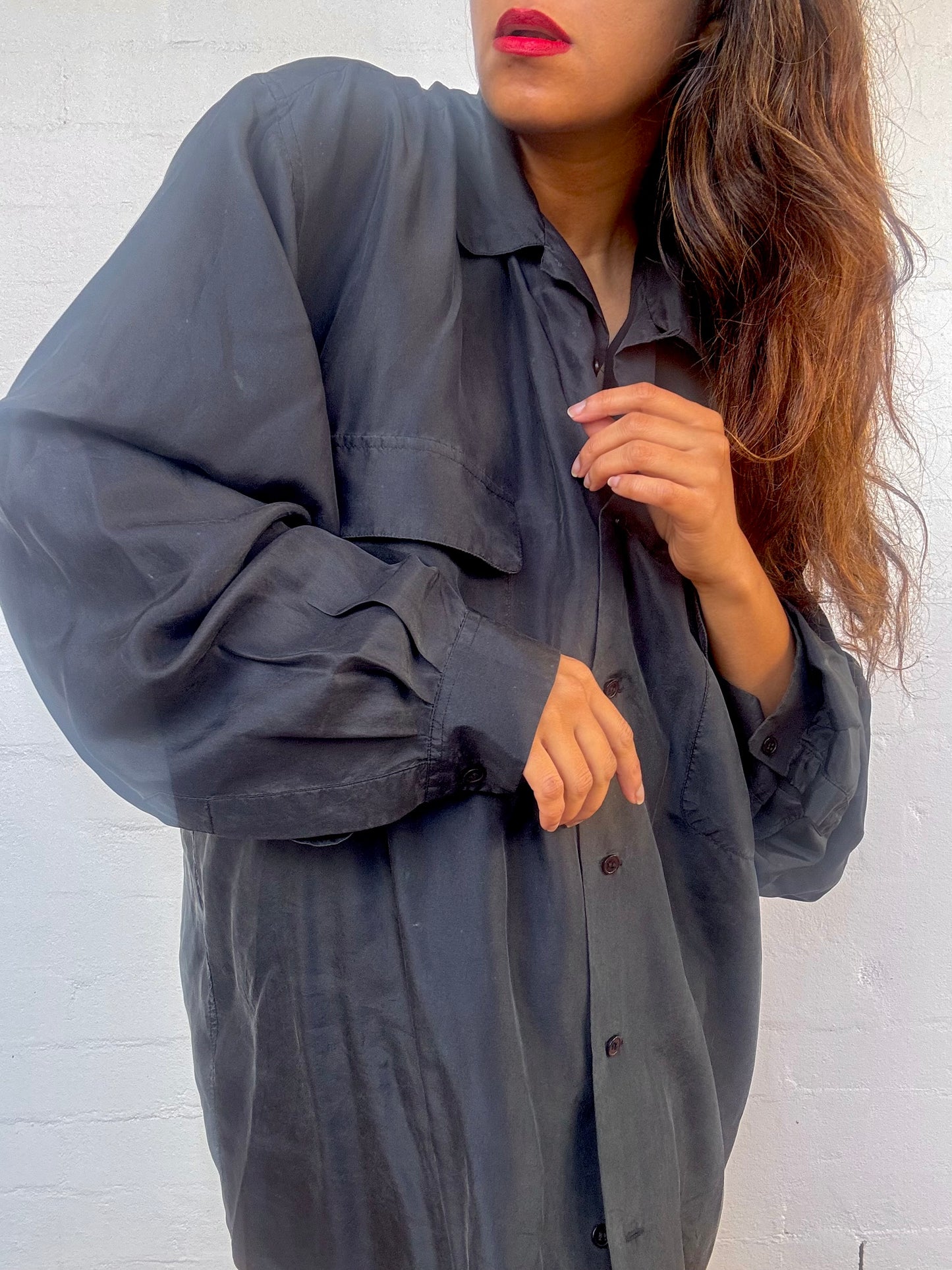 Vintage Black Silk Shirt - Featherlight