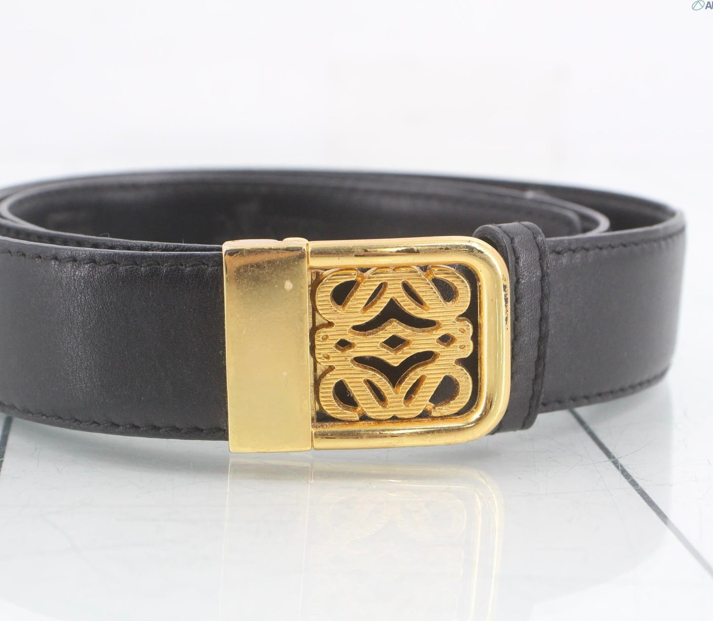 Vintage Loewe Gold Buckle Leather Belt